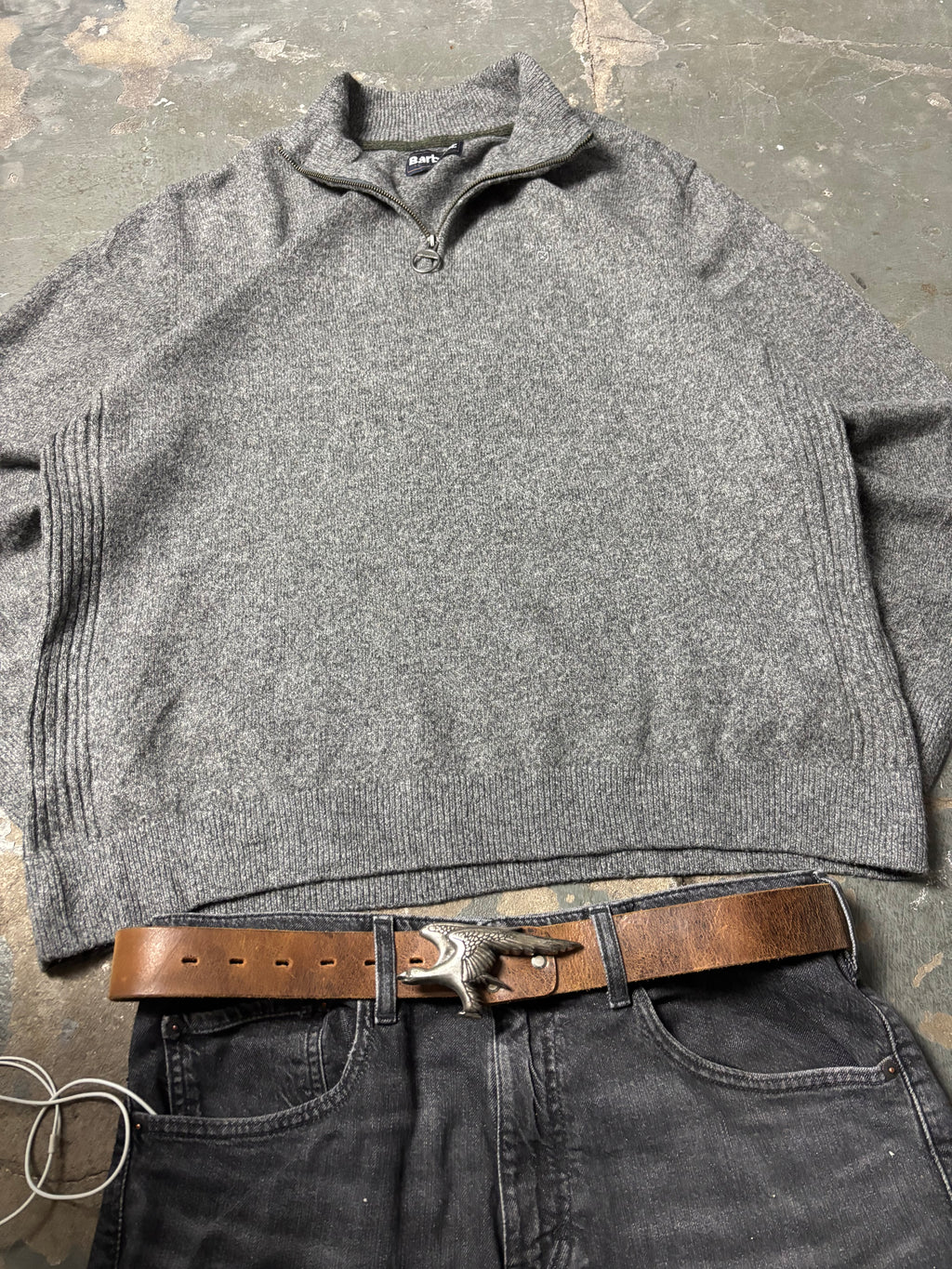 Vintage Barbour Half-Zip Knit Sweater Grey Melange