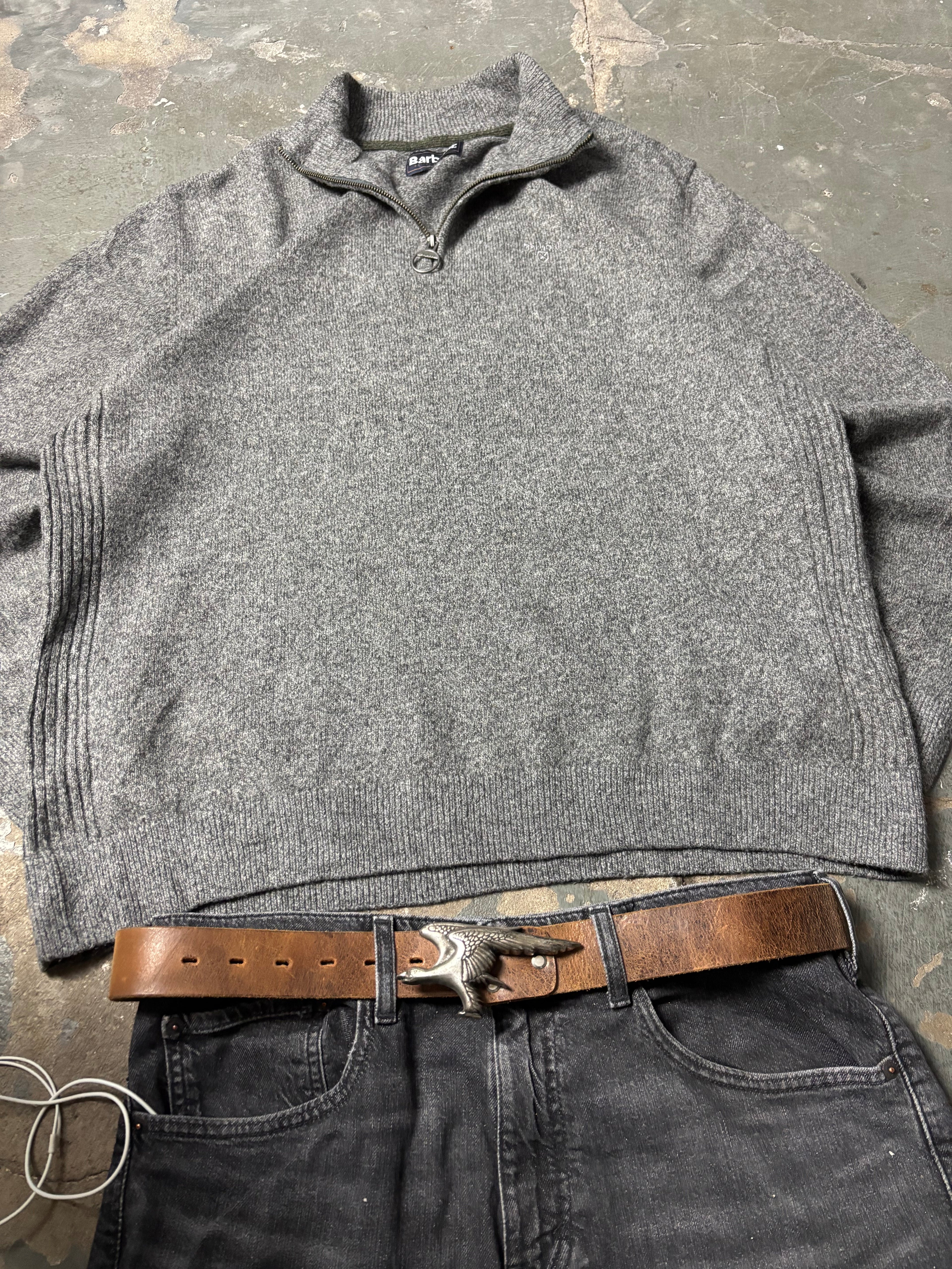 Vintage Barbour Half-Zip Knit Sweater Grey Melange