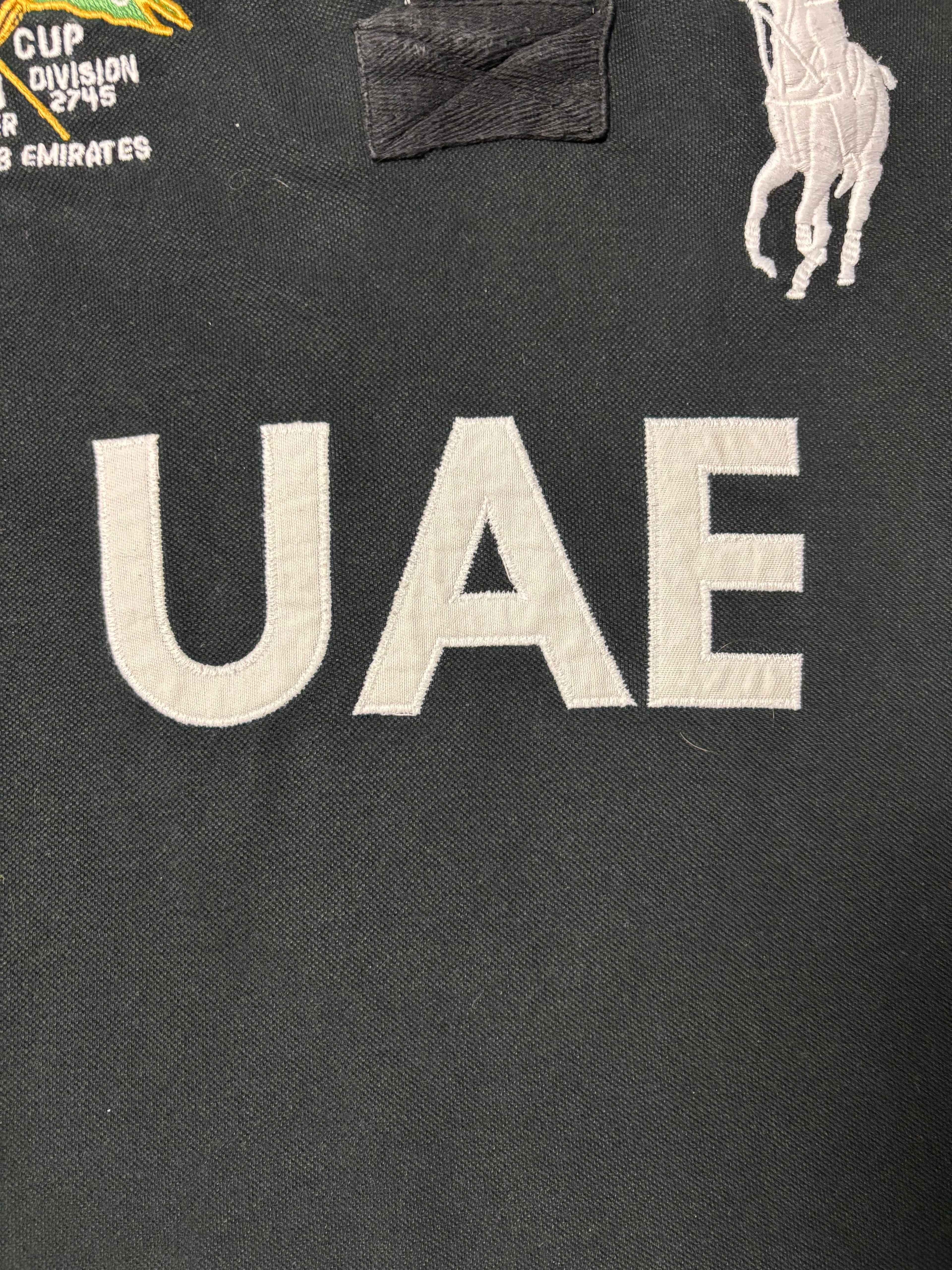 Vintage Polo Ralph Lauren UAE Dubai Ocean Challenge 2011 Big Pony Rugby Polo Schwarz Custom Fit L
