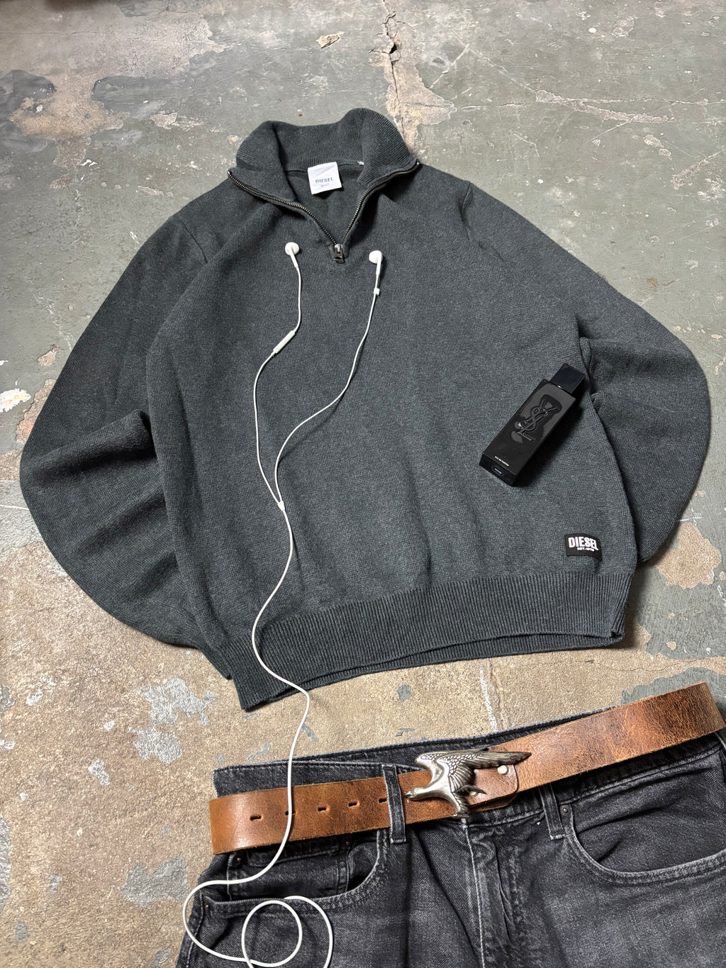 Vintage Diesel Half-Zip Knit Sweater Grau