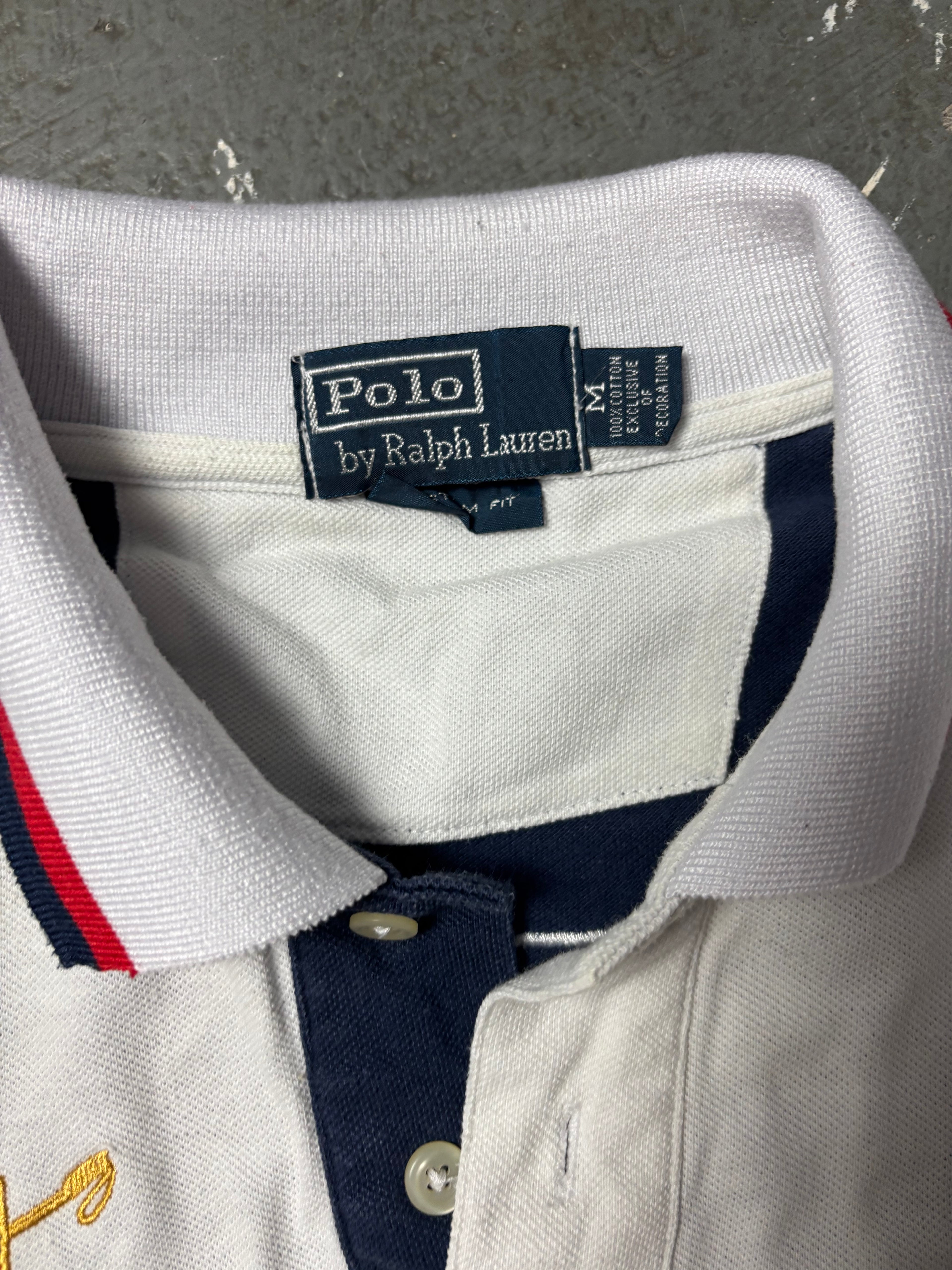 Vintage Polo Ralph Lauren Mercer RL Polo Team Crest Polo Weiß MMIX