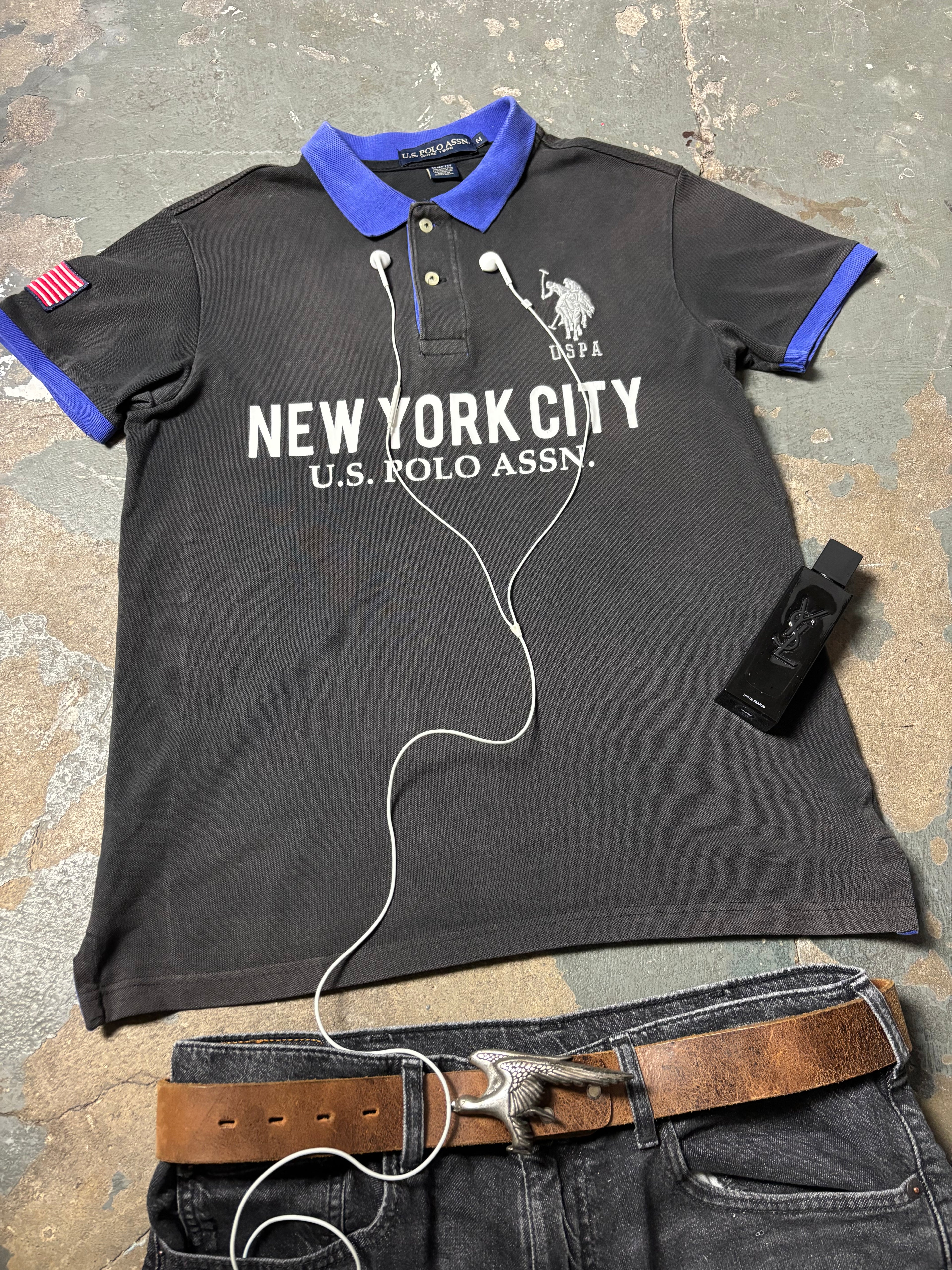 U.S. Polo Assn. "New York City" Big Pony Polo Shirt – Schwarz / Royal Blue – M