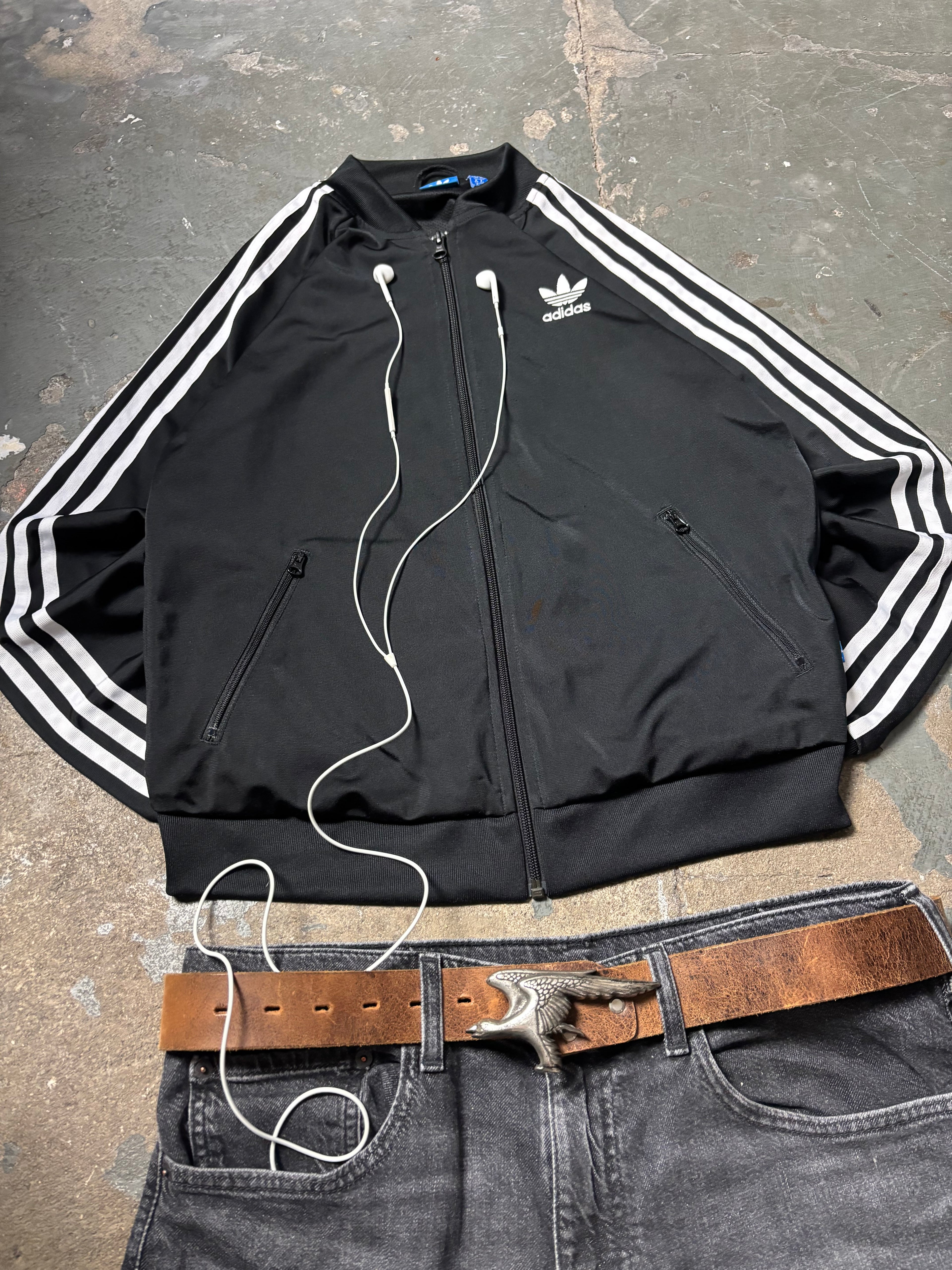 Vintage Adidas Firebird Track Jacket Big Logo | Schwarz Y2K