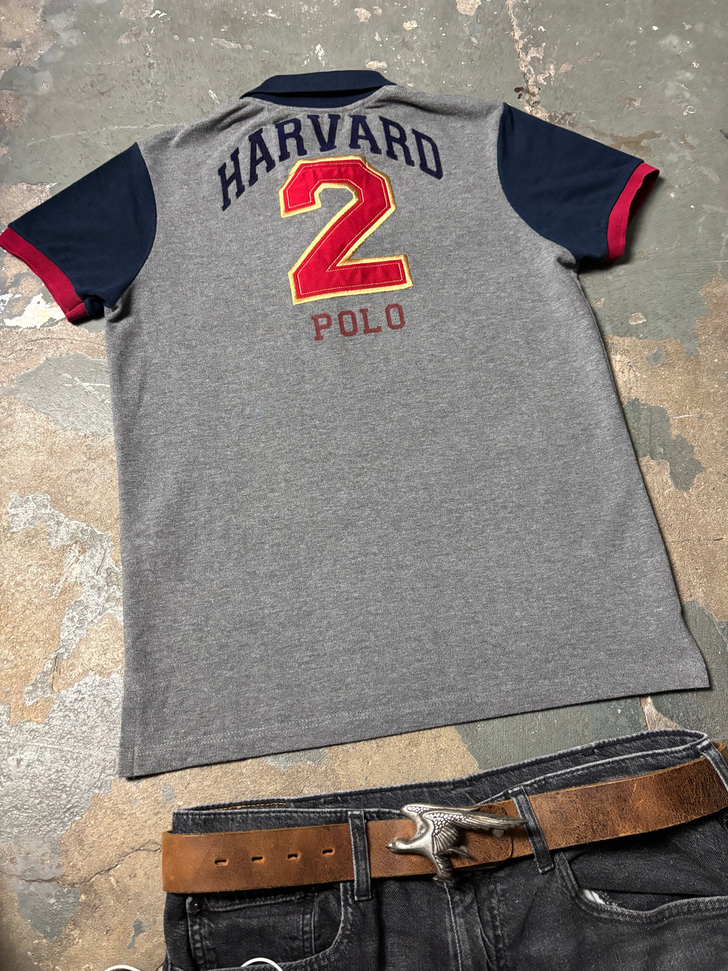La Martina x Harvard "Inter-Varsity" Polo Shirt – Grau / Navy /Rot – L