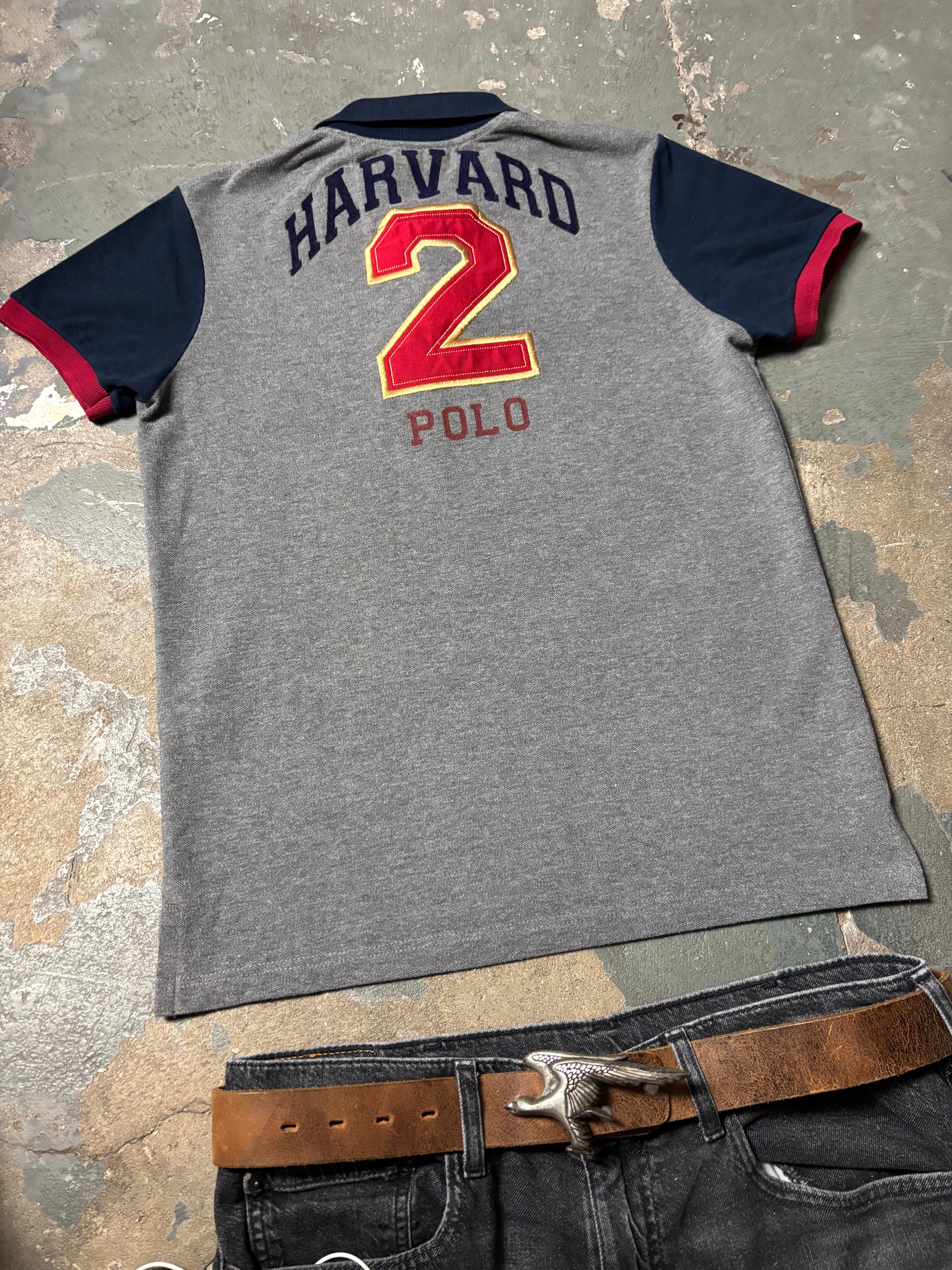 La Martina x Harvard "Inter-Varsity" Polo Shirt – Grau / Navy /Rot – L