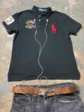 Vintage Polo Ralph Lauren Germany Track & Field 1934 Big Pony Polo Schwarz Custom Fit M