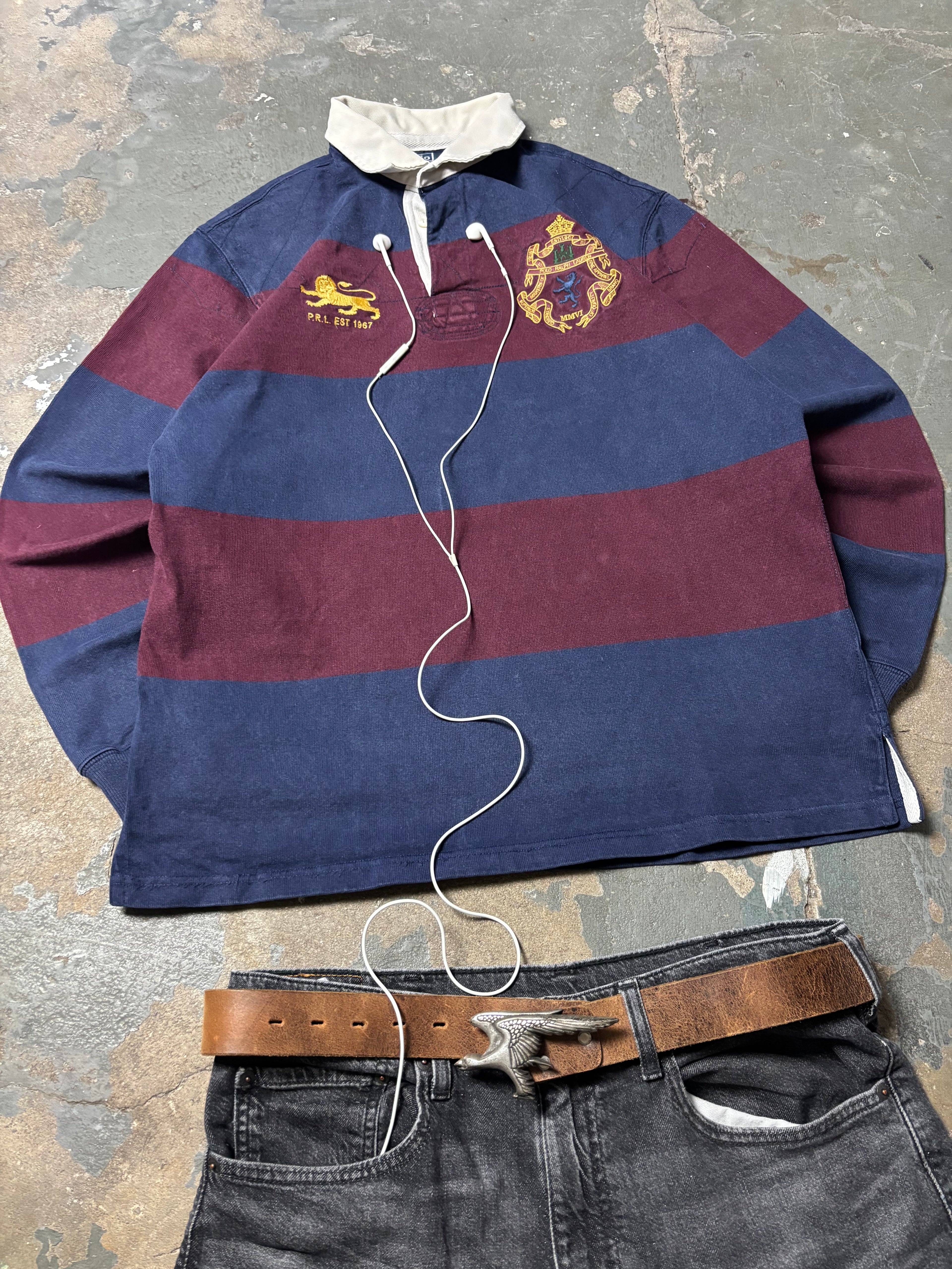 Vintage Polo Ralph Lauren Rugby Longsleeve Lion Crest MMVI Streifen