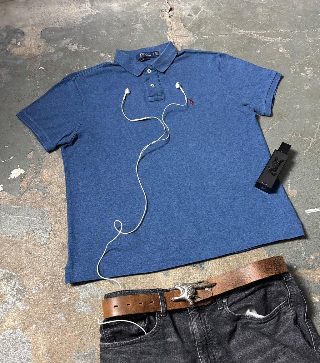 Vintage Ralph Lauren Poloshirt Blau Melange Boxy Fit