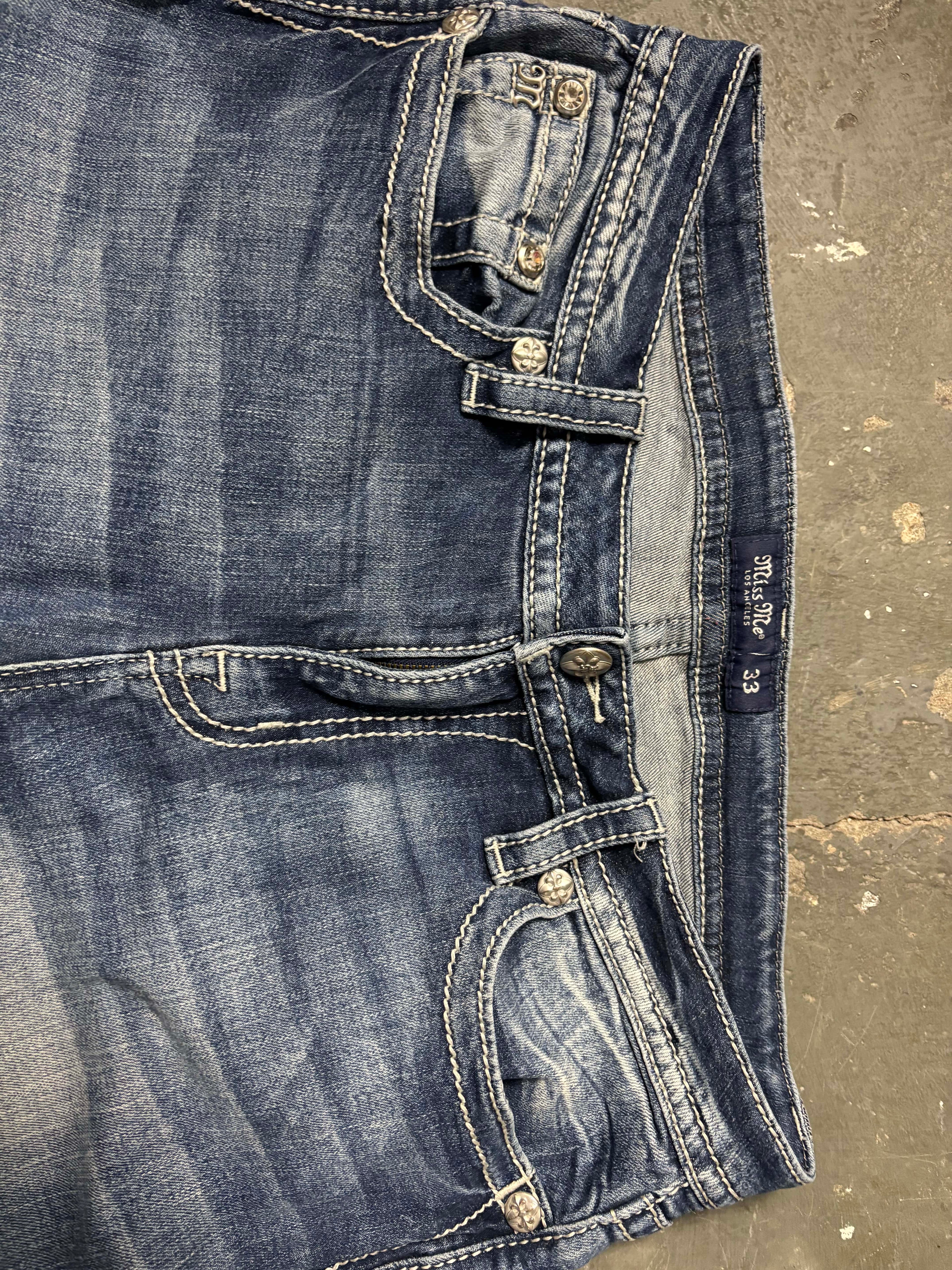 Miss Me Vintage Miss Me Rhinestone Cross Thick Stitch Jeans Denim