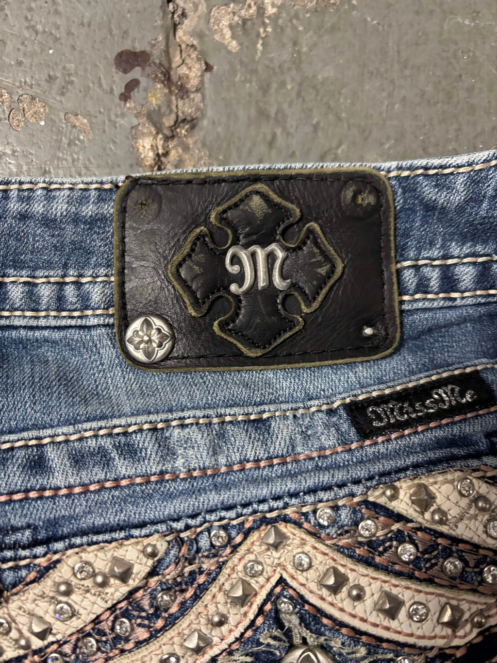 Miss Me Vintage Miss Me Studded Flap Pocket Factory Distressed Jeans