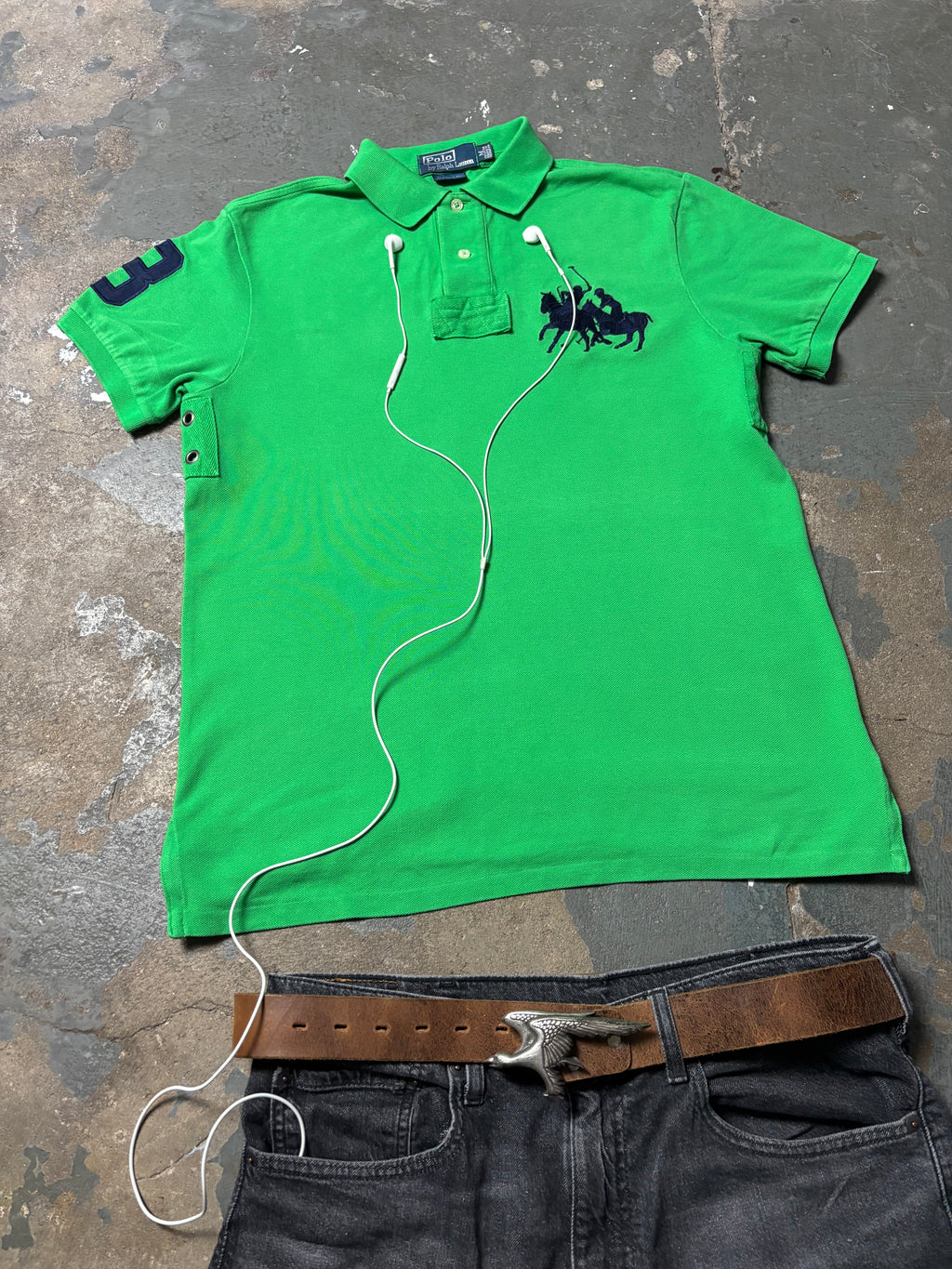 Vintage Polo Ralph Lauren Dual Pony Match Polo Grün Custom Fit M