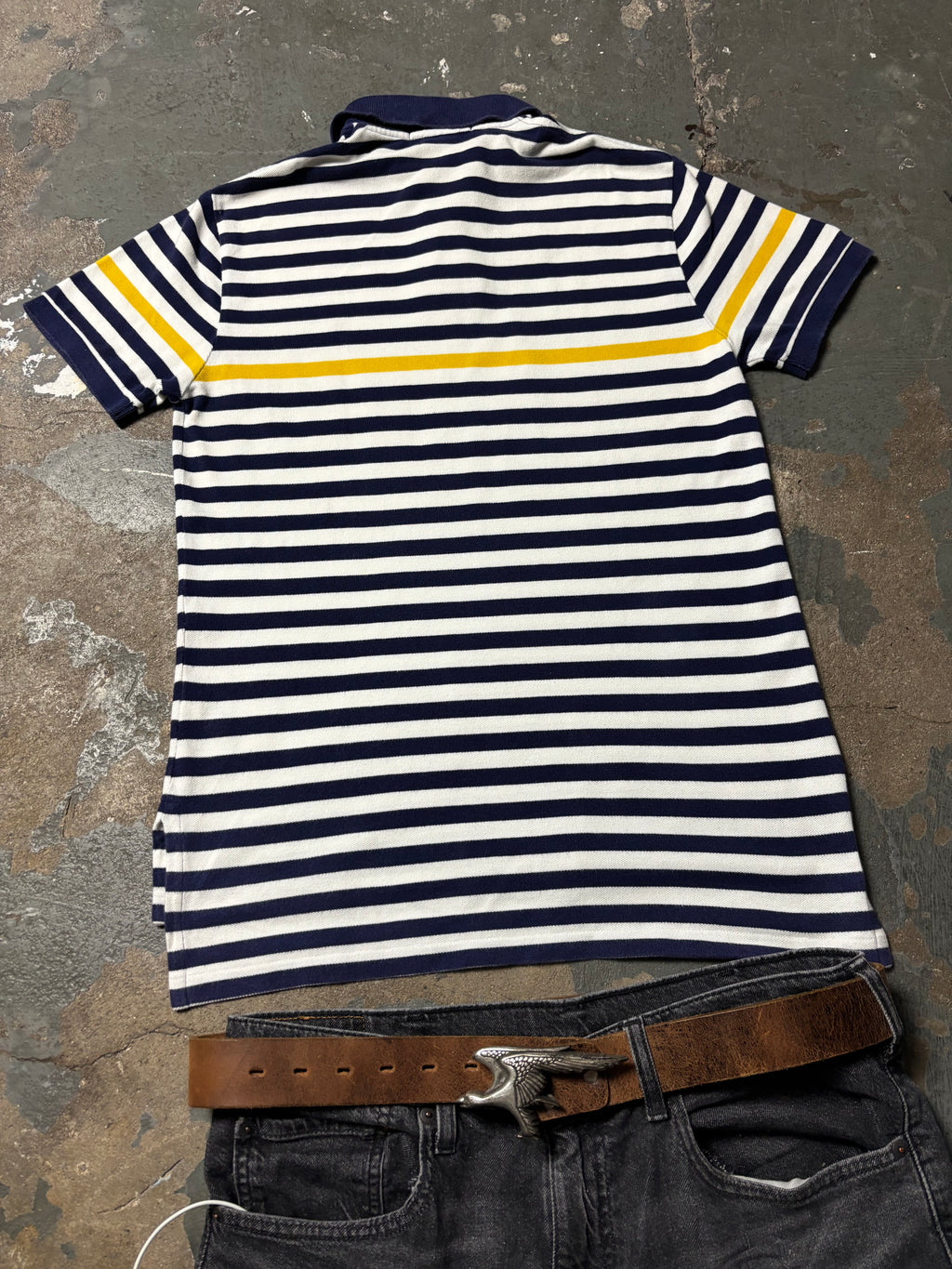 Vintage Polo Ralph Lauren Striped Polo Navy Weiß Gelb Custom Fit S
