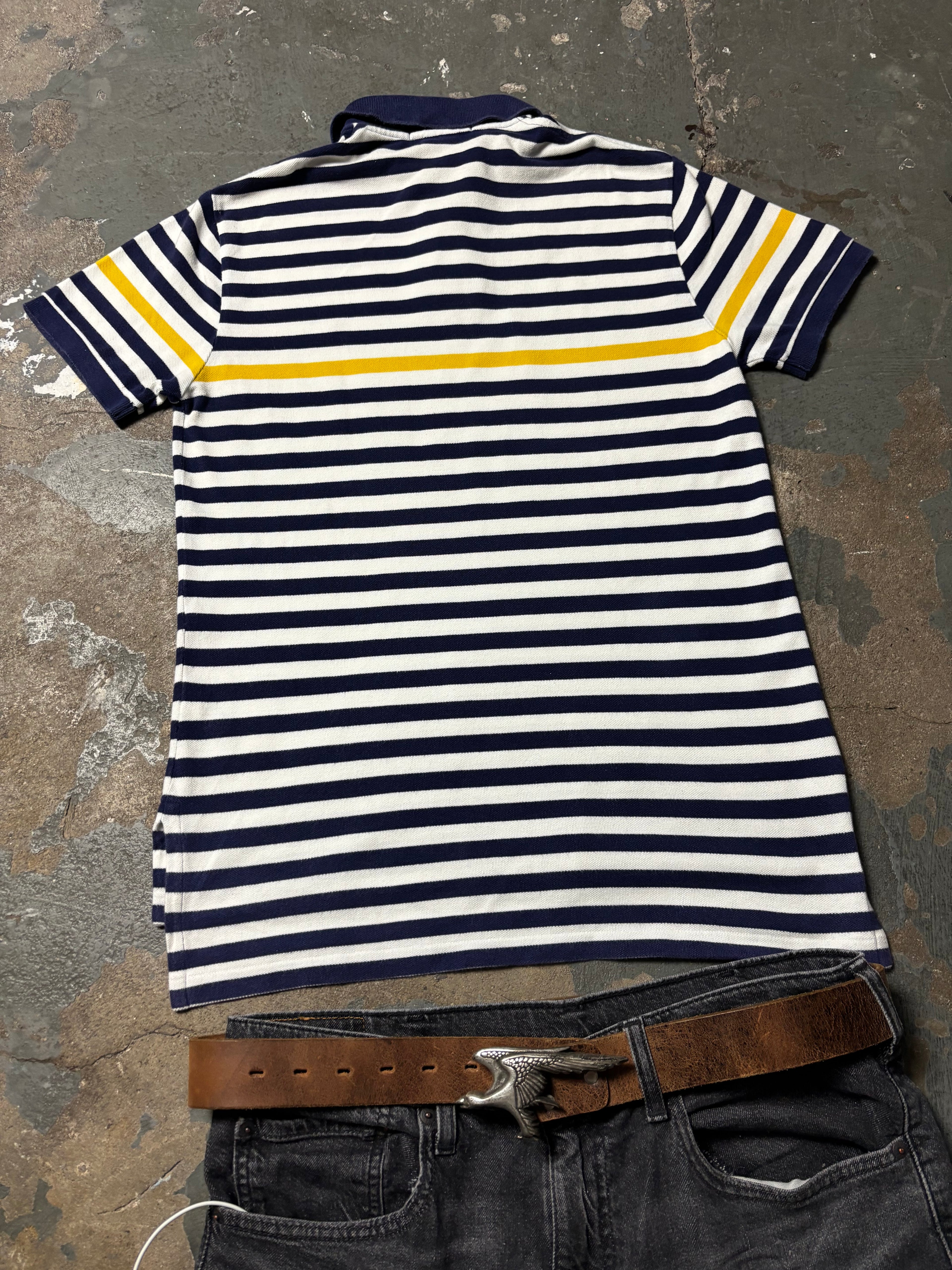 Vintage Polo Ralph Lauren Striped Polo Navy Weiß Gelb Custom Fit S