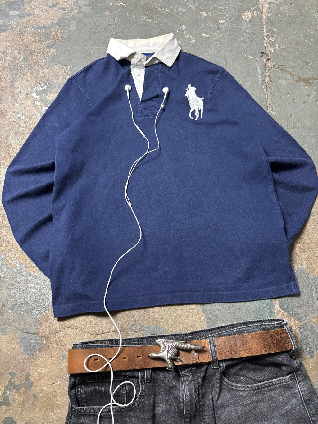 Vintage Polo Ralph Lauren Rugby Longsleeve Big Pony Navy