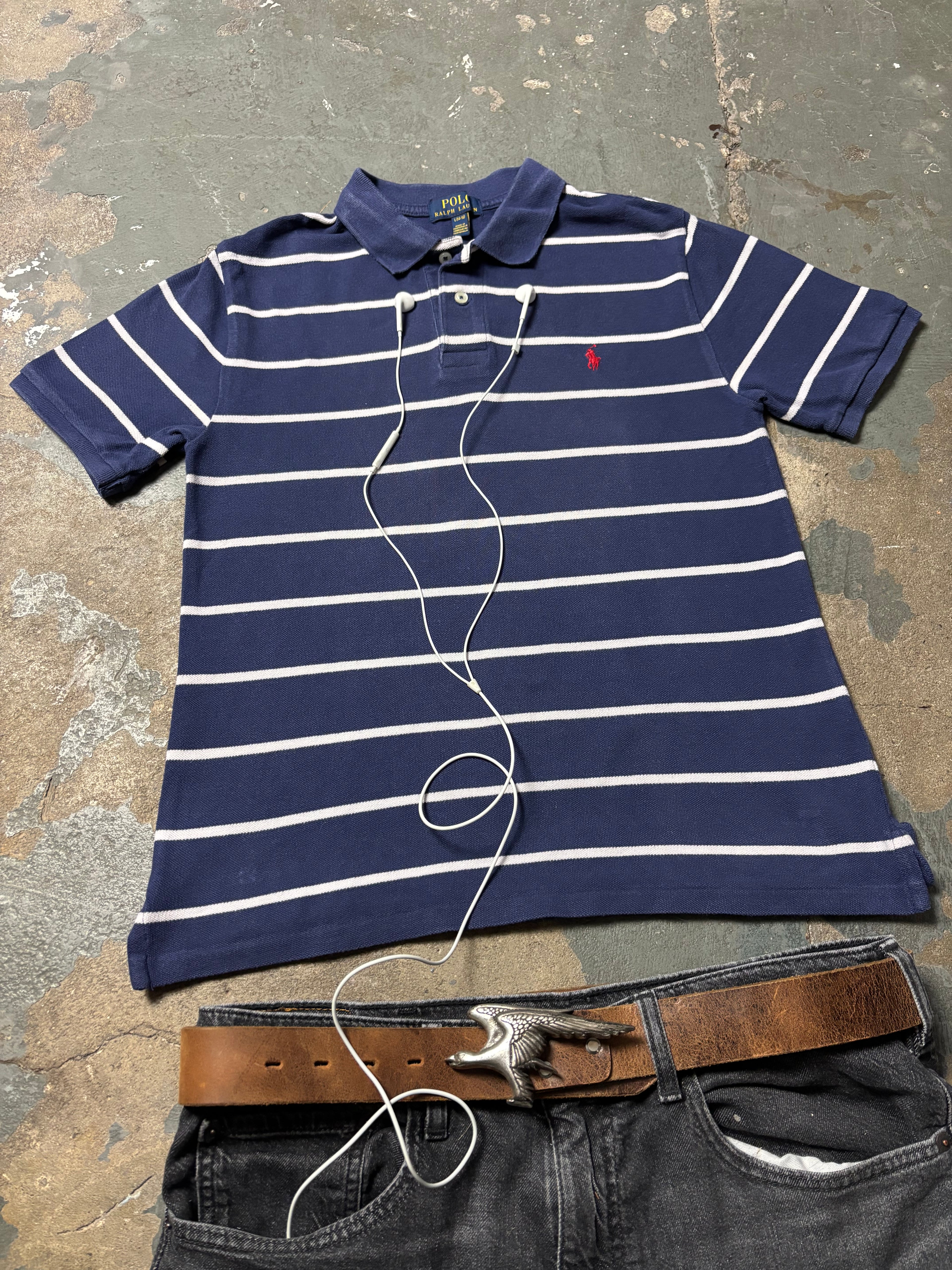 Vintage Polo Ralph Lauren Striped Polo Navy Boxy Heritage Fit