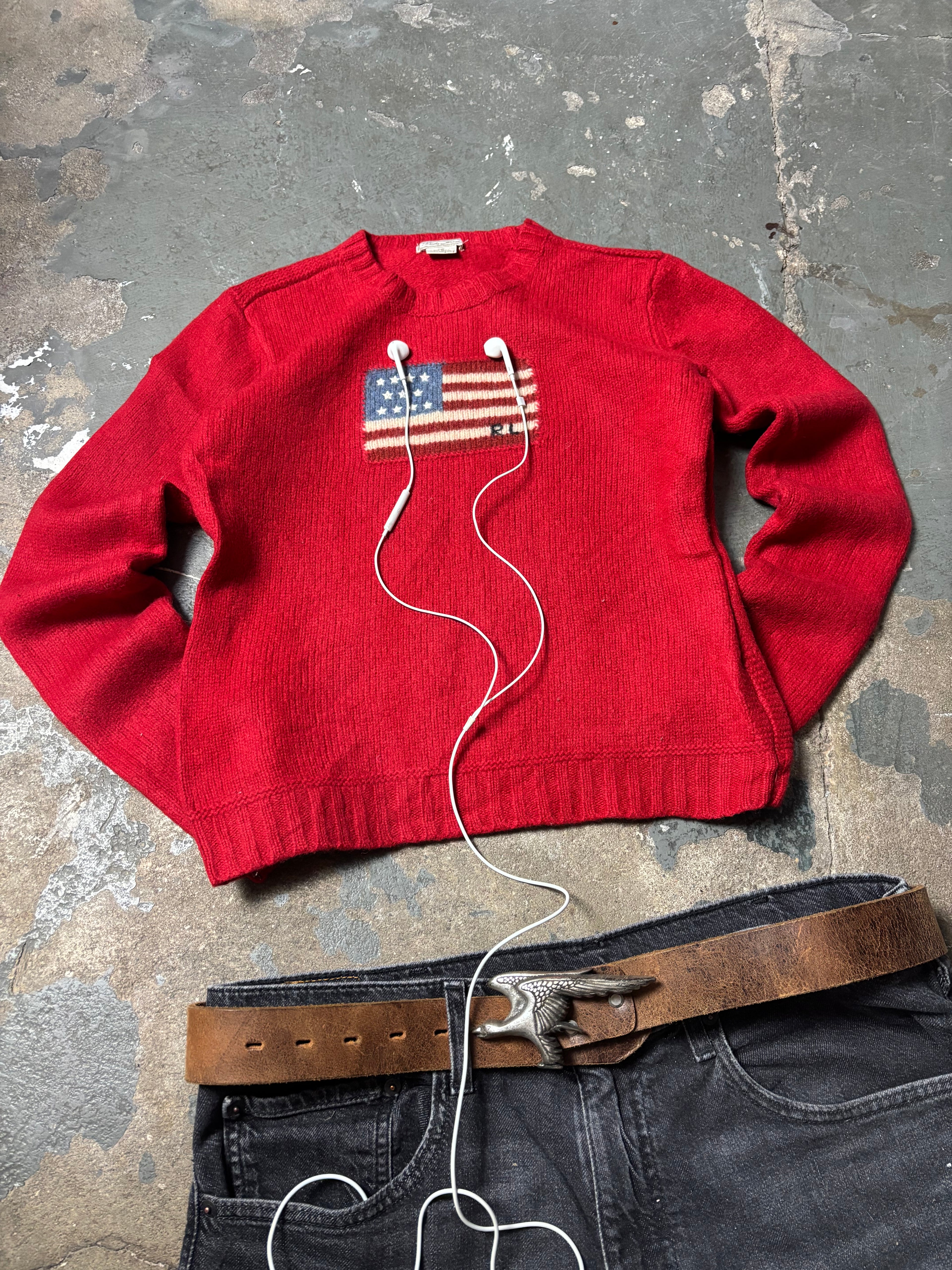 Vintage Polo Jeans Pullover Ralph Lauren Flag 100% Wolle (XS/S)
