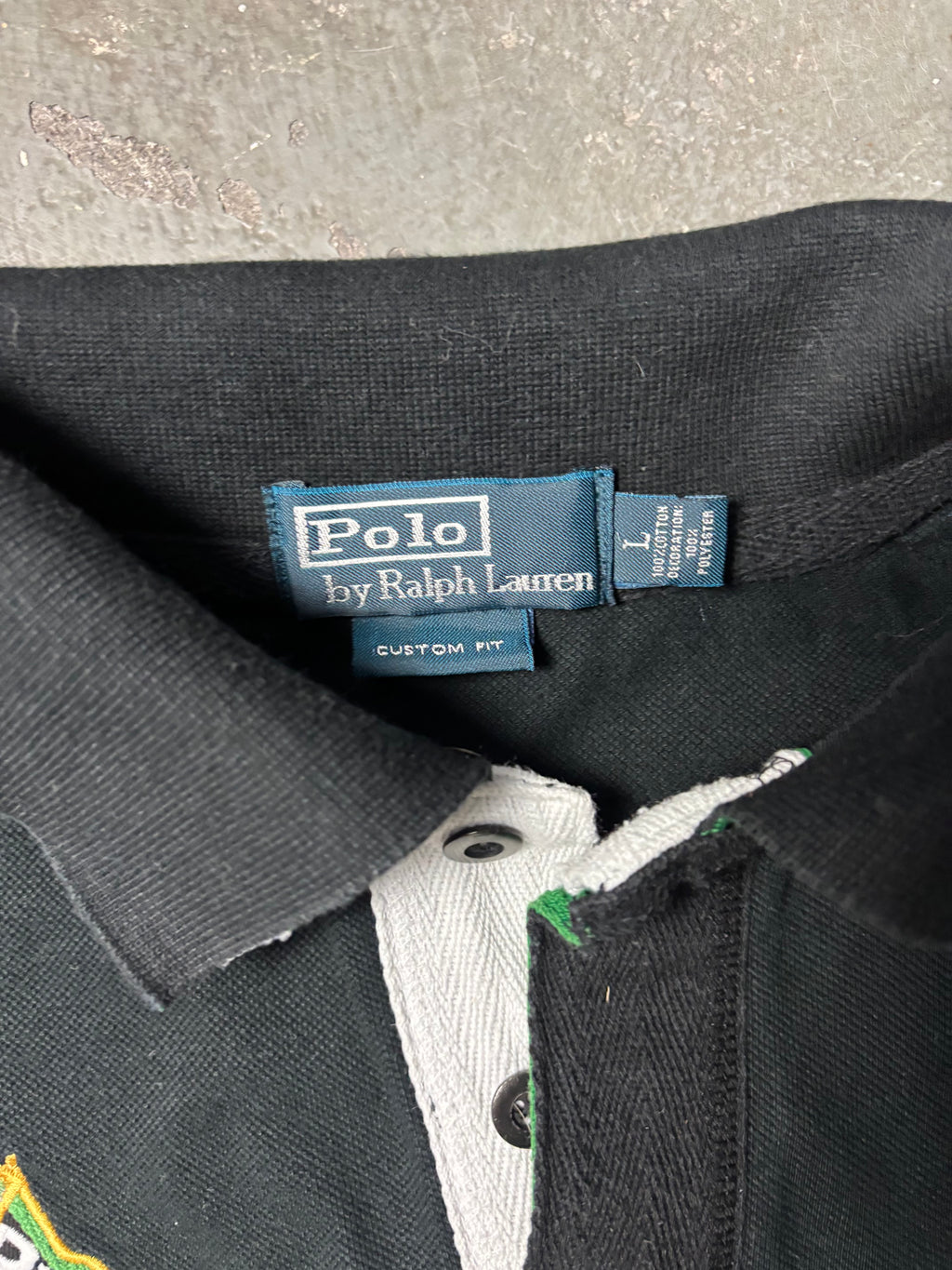 Vintage Polo Ralph Lauren UAE Dubai Ocean Challenge 2011 Big Pony Rugby Polo Schwarz Custom Fit L