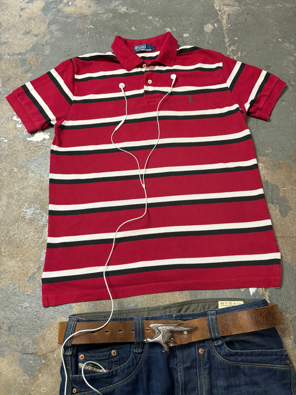 Vintage Polo Ralph Lauren Striped Polo Burgundy Heritage Boxy Fit M