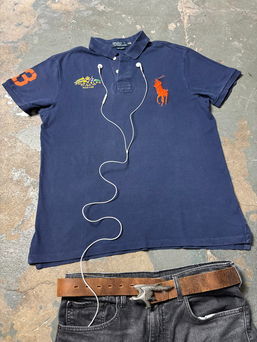 Vintage Polo Ralph Lauren Yacht Club RLPC Crest Big Pony Polo Navy Slim Fit XL