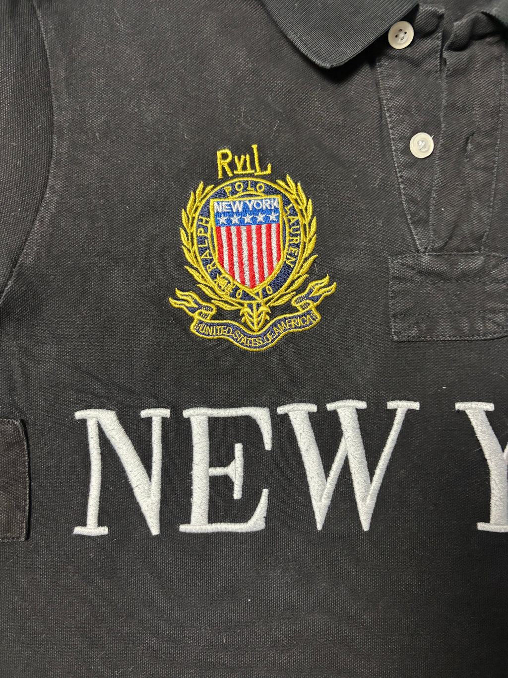 Vintage Polo Ralph Lauren NEW YORK Big Pony Crest Polo Schwarz