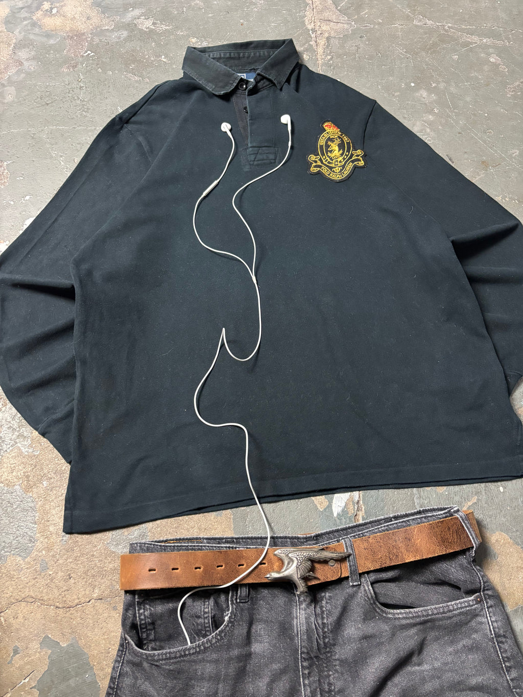 Ralph Lauren Vintage Polo Ralph Lauren Established 1967 Crest Rugby Longsleeve Schwarz