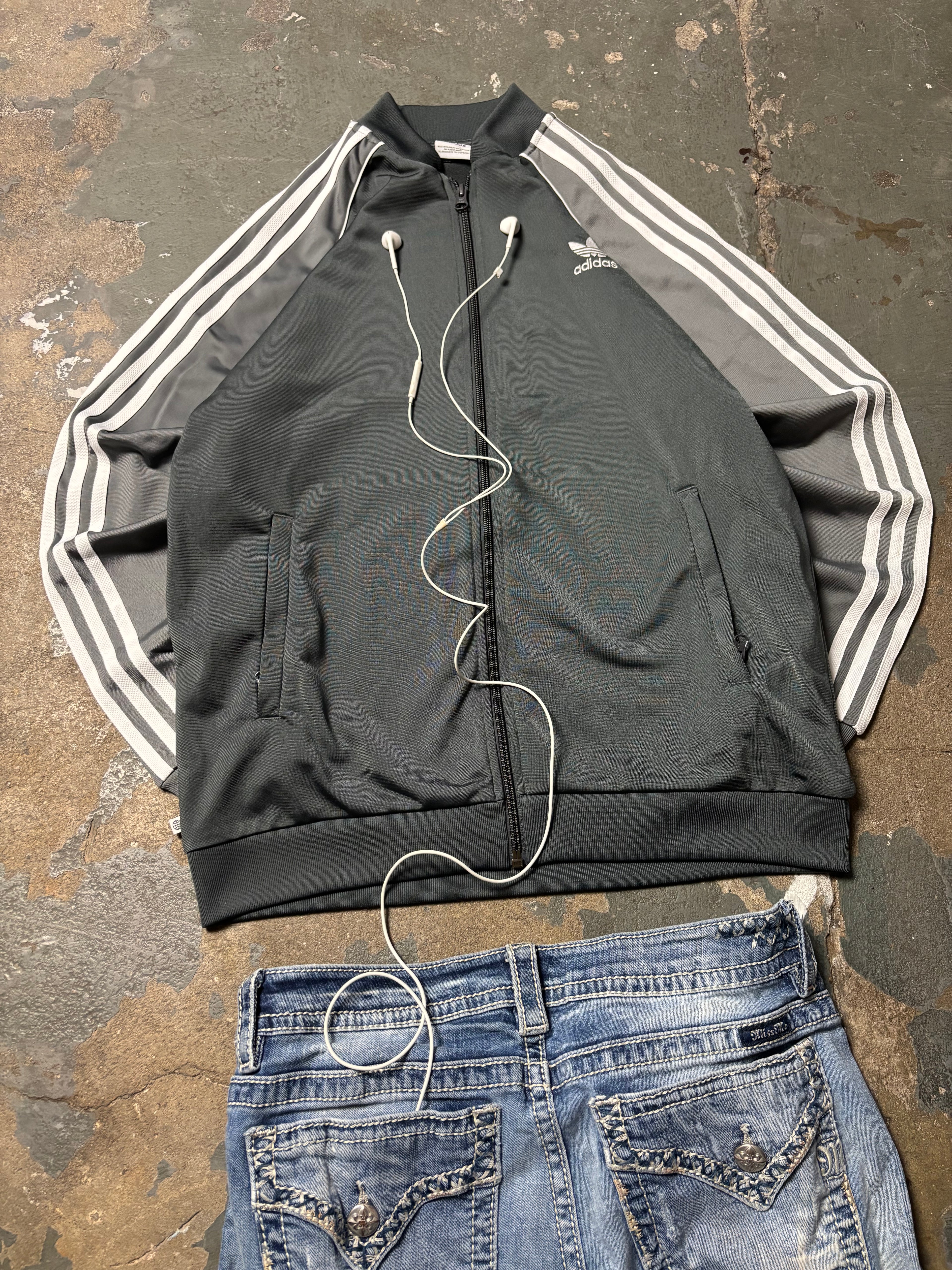 Vintage Adidas Originals 3-Stripes Track Jacket Two-Tone Grey Firebird Style