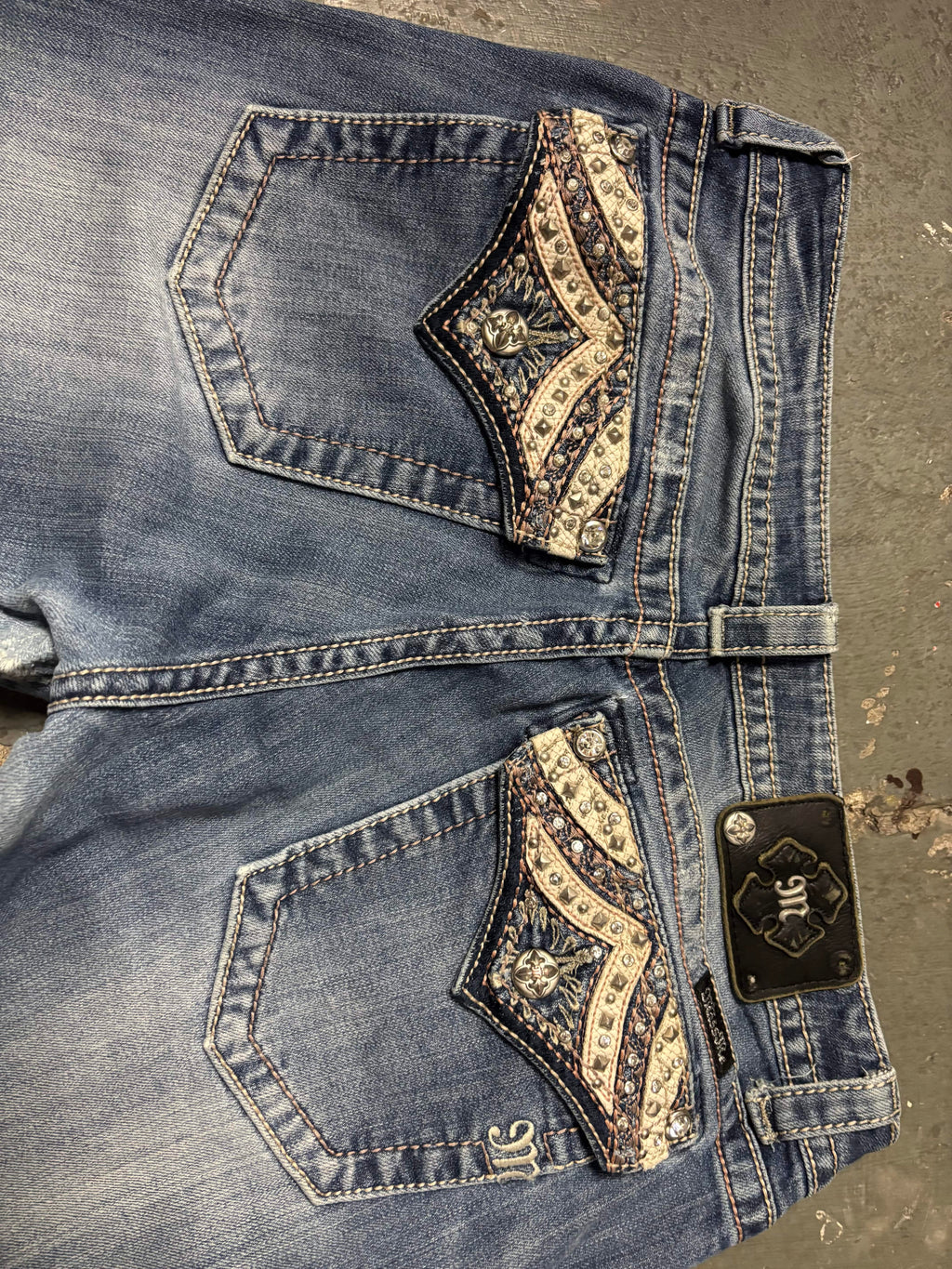Miss Me Vintage Miss Me Studded Flap Pocket Factory Distressed Jeans
