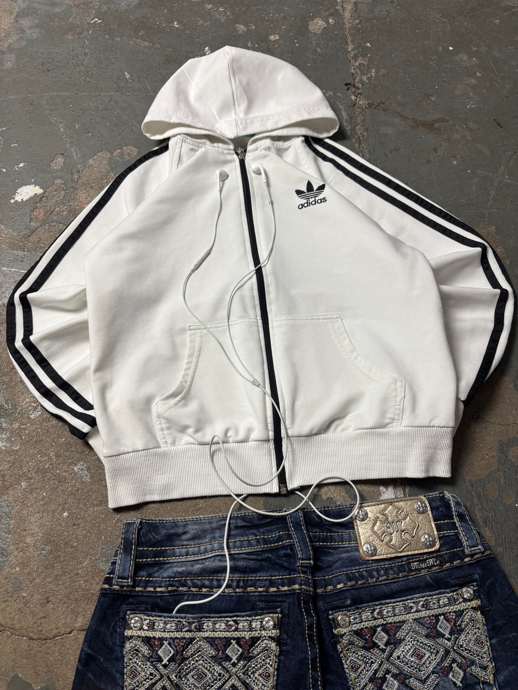 adidas Vintage Adidas Originals Zip Hoodie Weiß Y2K Cropped