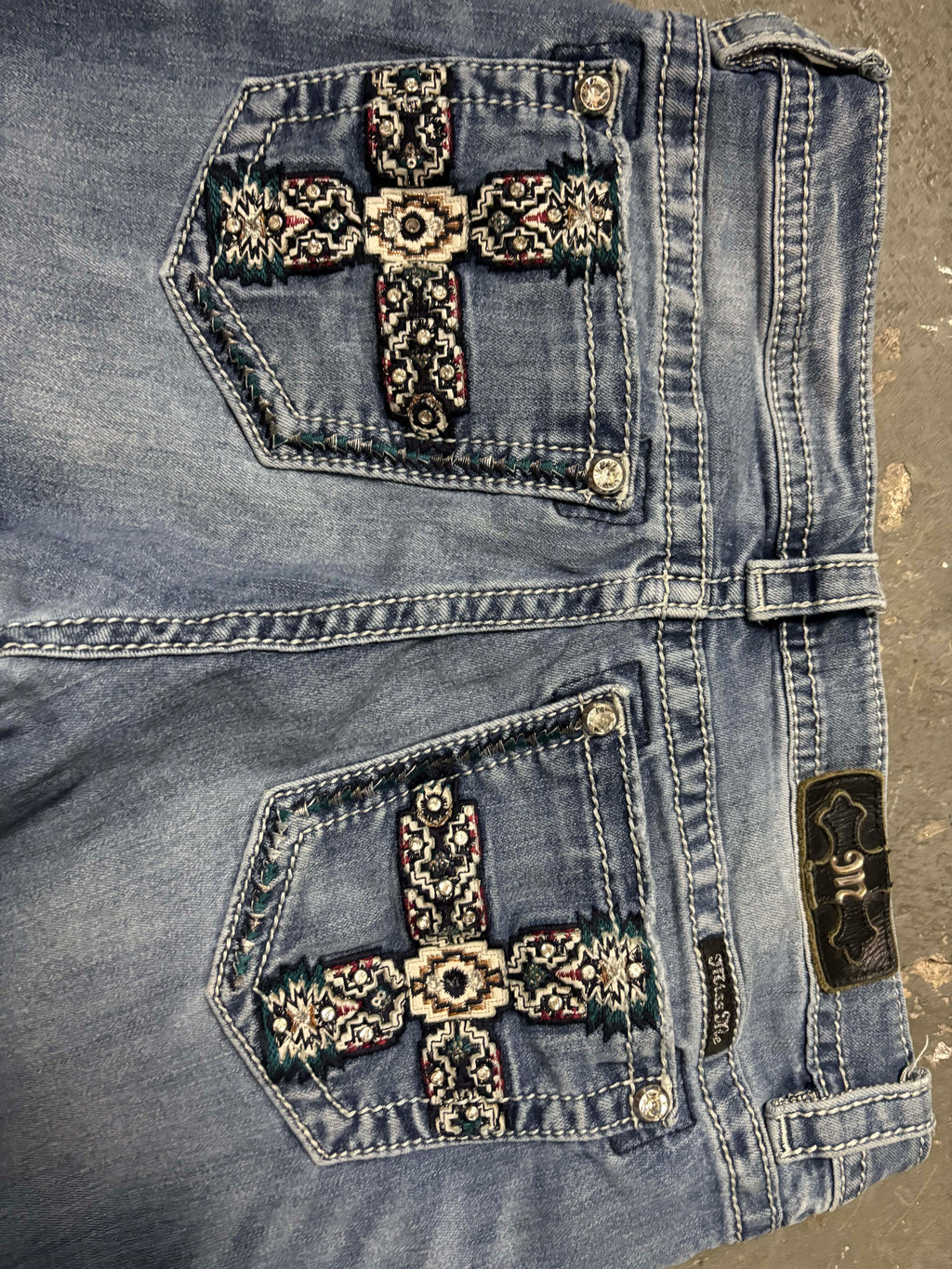 Miss Me Vintage Miss Me Chloe Boot Rhinestone Cross Jeans Denim