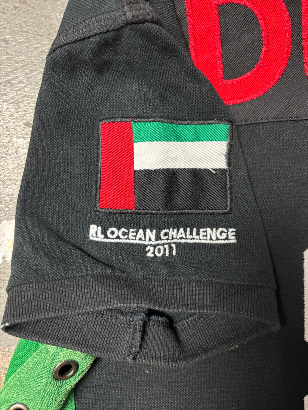 Vintage Polo Ralph Lauren UAE Dubai Ocean Challenge 2011 Big Pony Rugby Polo Schwarz Custom Fit L