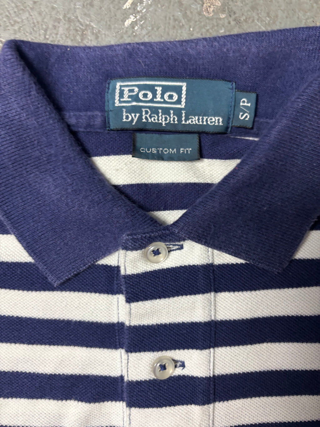 Vintage Polo Ralph Lauren Striped Polo Navy Weiß Gelb Custom Fit S