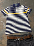 Vintage Polo Ralph Lauren Striped Polo Navy Weiß Gelb Custom Fit S