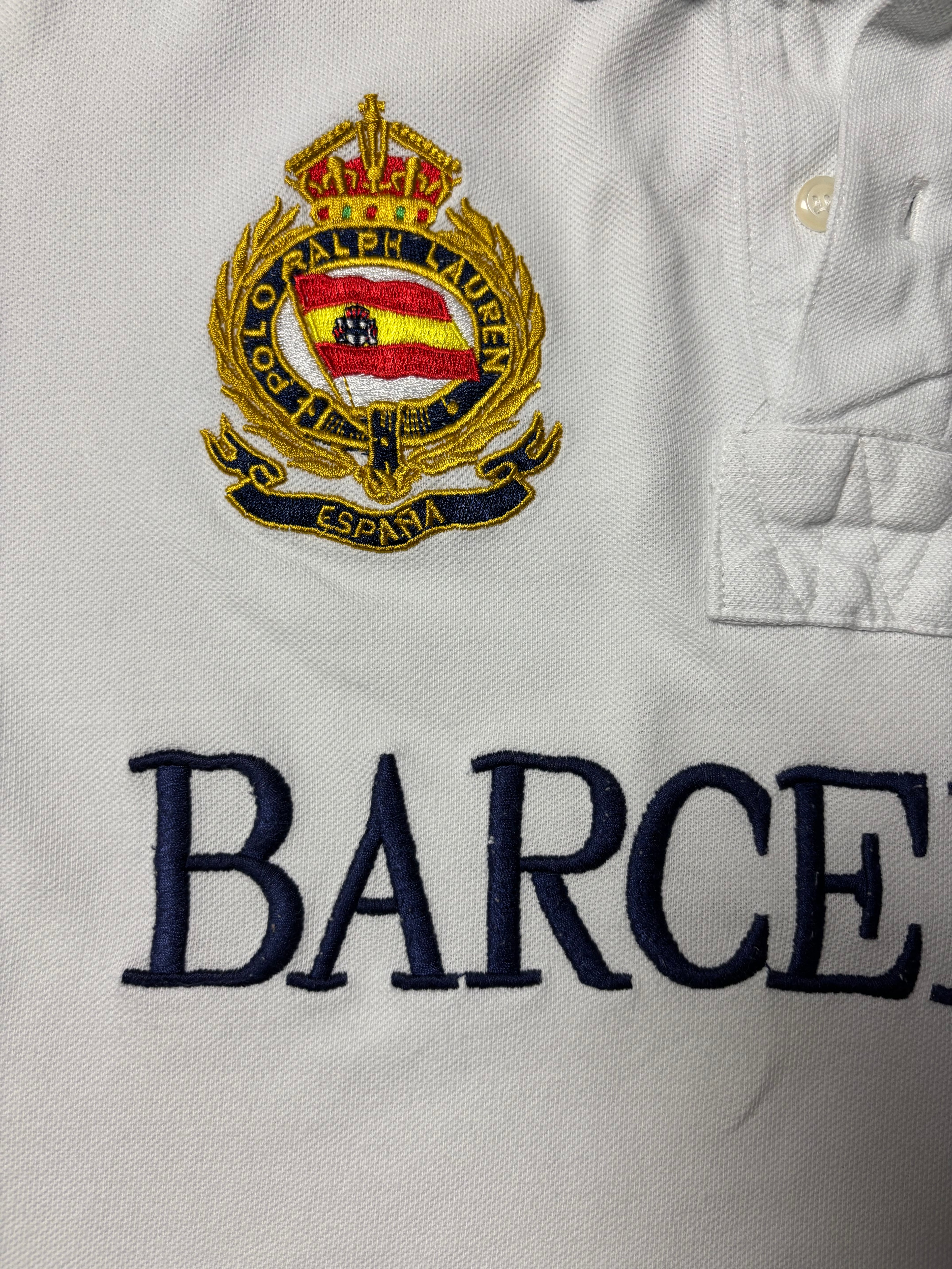 Vintage Polo Ralph Lauren Barcelona Crested Big Pony Polo Weiß L