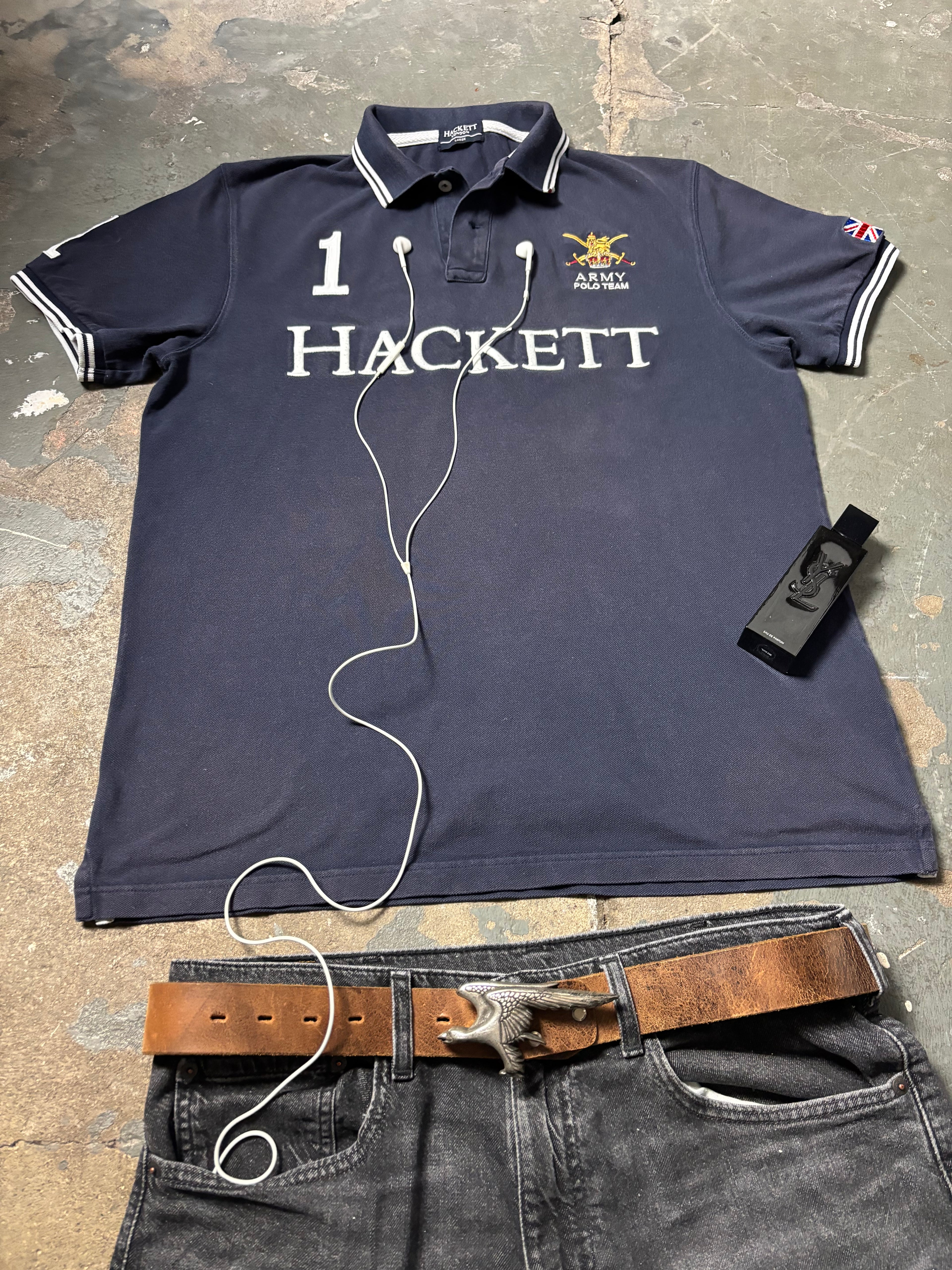 Vintage Hackett London Army Polo Team Shirt Navy