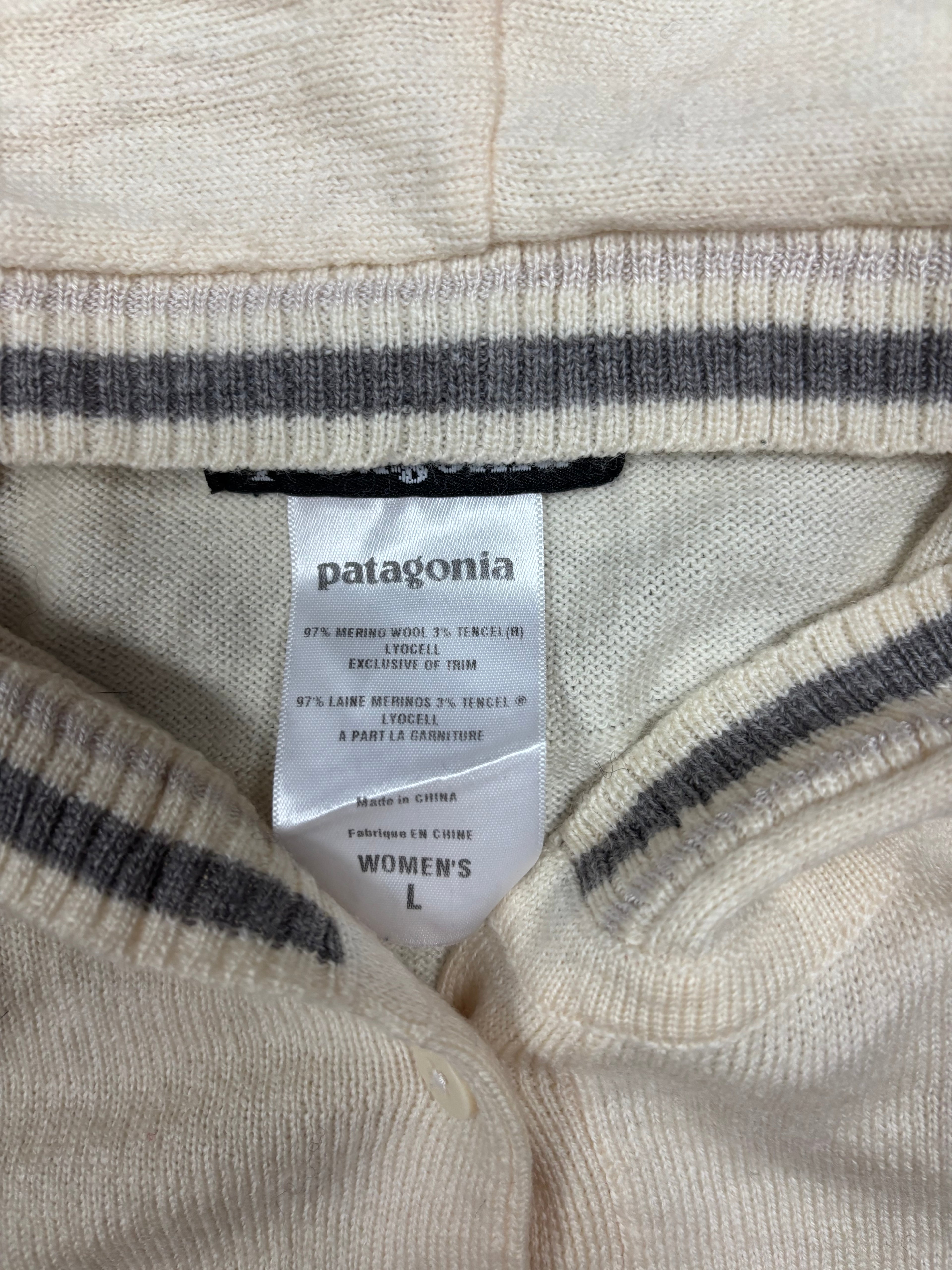 Vintage Patagonia Merino Wool Knit Cardigan Hoodie Cream
