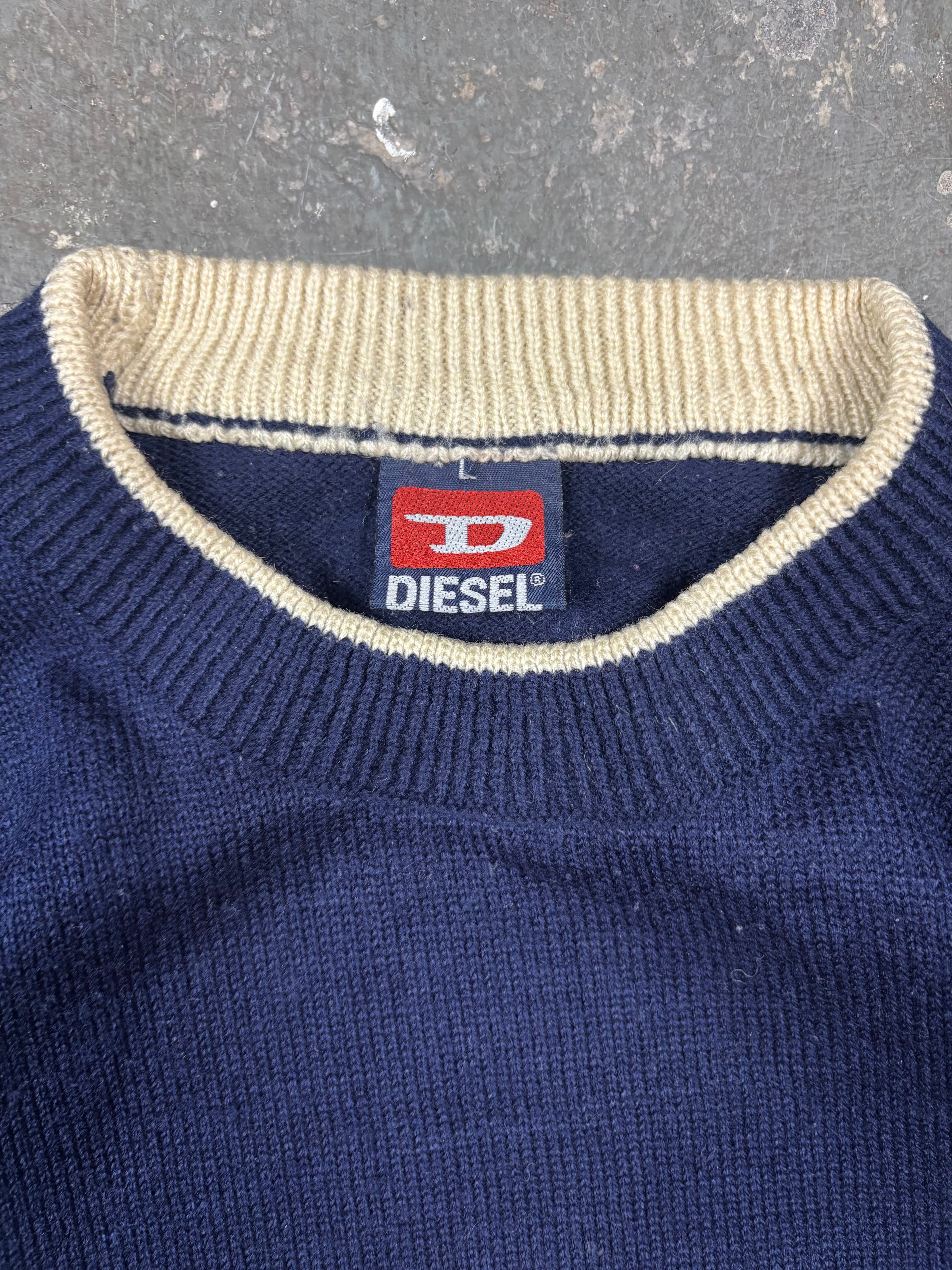Vintage Diesel Sweater Archive Spellout Navy (L)