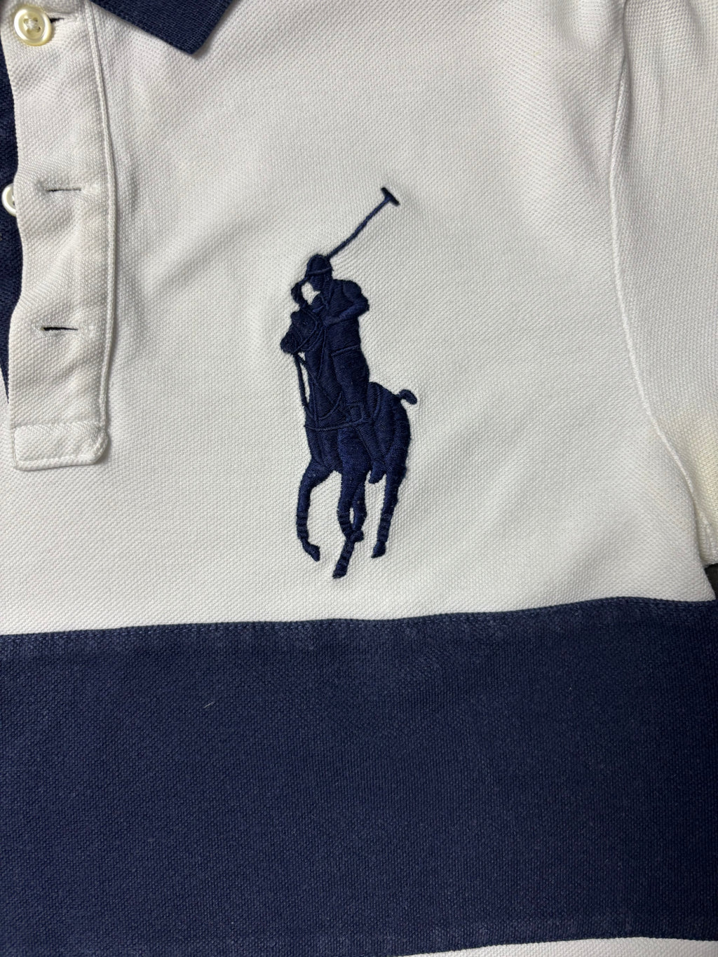 Vintage Polo Ralph Lauren Crested Big Pony Polo Weiß Navy Custom Slim Fit