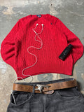 Roter Vintage Polo Ralph Lauren Zopfstrickpullover Cable Knit, Old Money Preppy Style Frontansicht