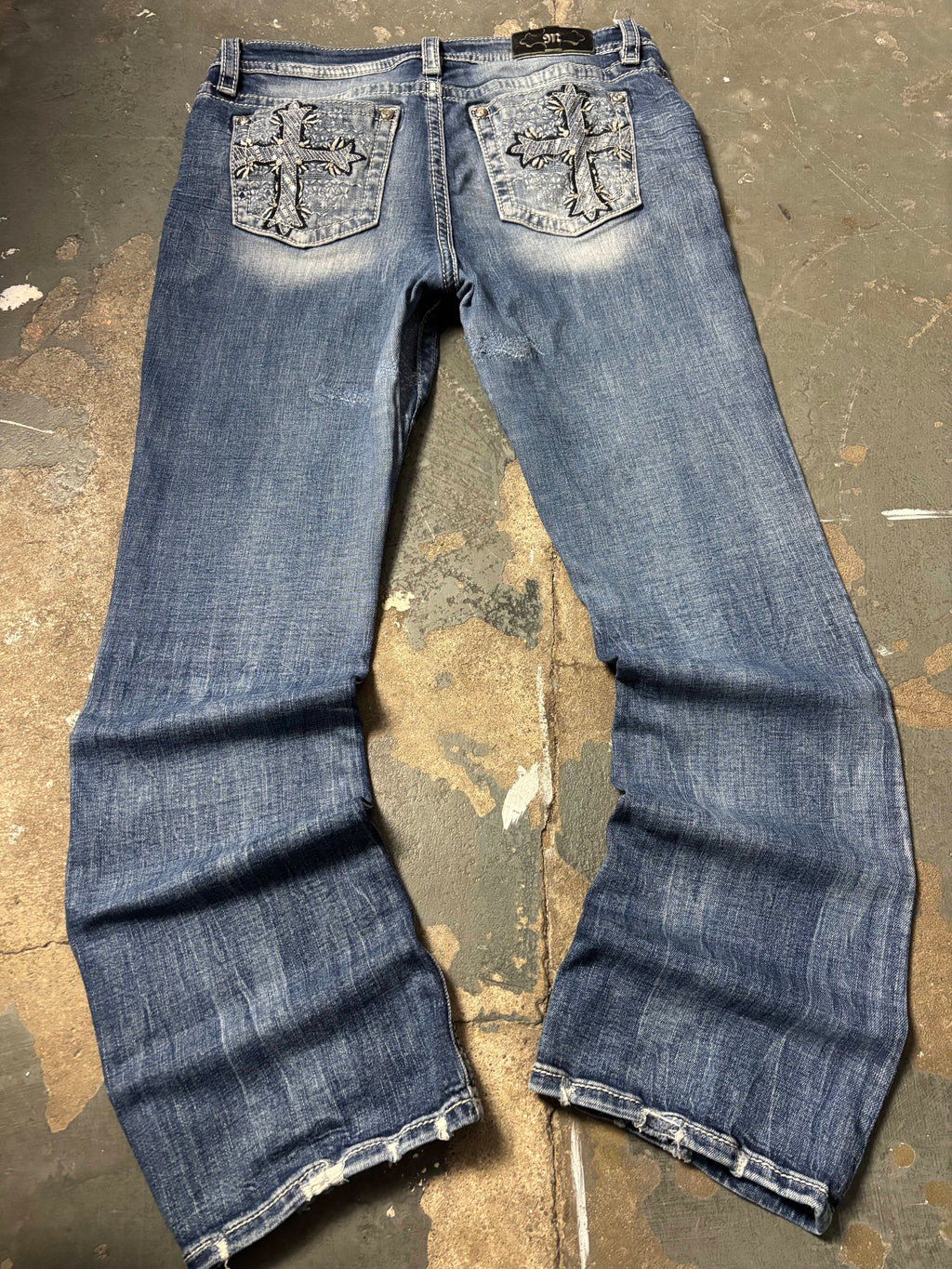 Miss Me Vintage Miss Me Rhinestone Cross Thick Stitch Jeans Denim
