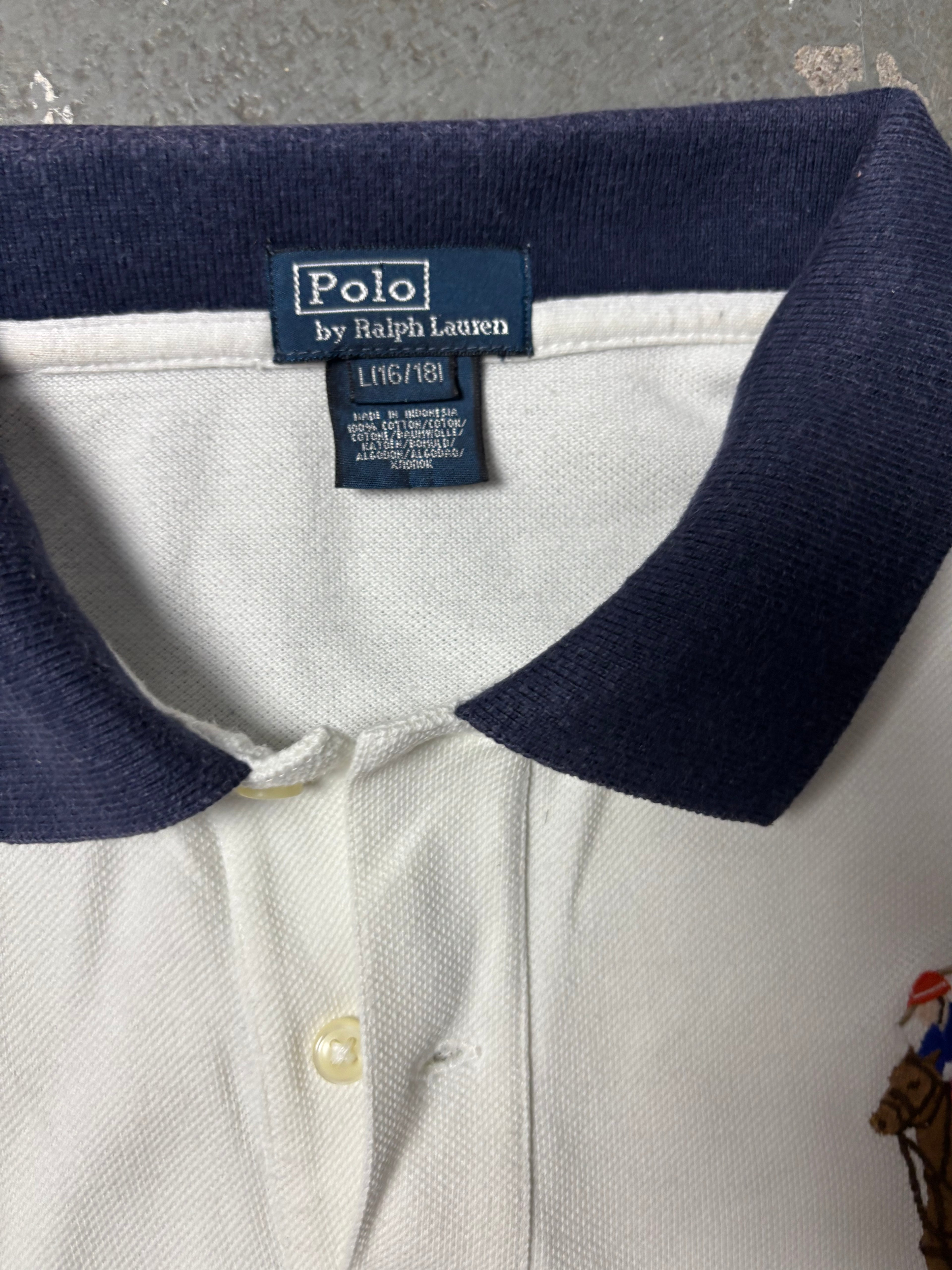 Vintage Polo Ralph Lauren Big Pony Colorblock Polo Weiß Navy Grün S