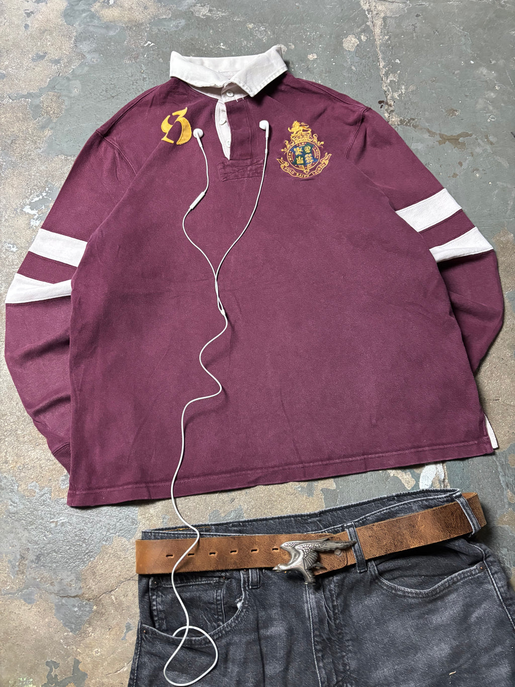 Vintage Polo Ralph Lauren Heritage Crested Rugby Longsleeve Burgundy XL
