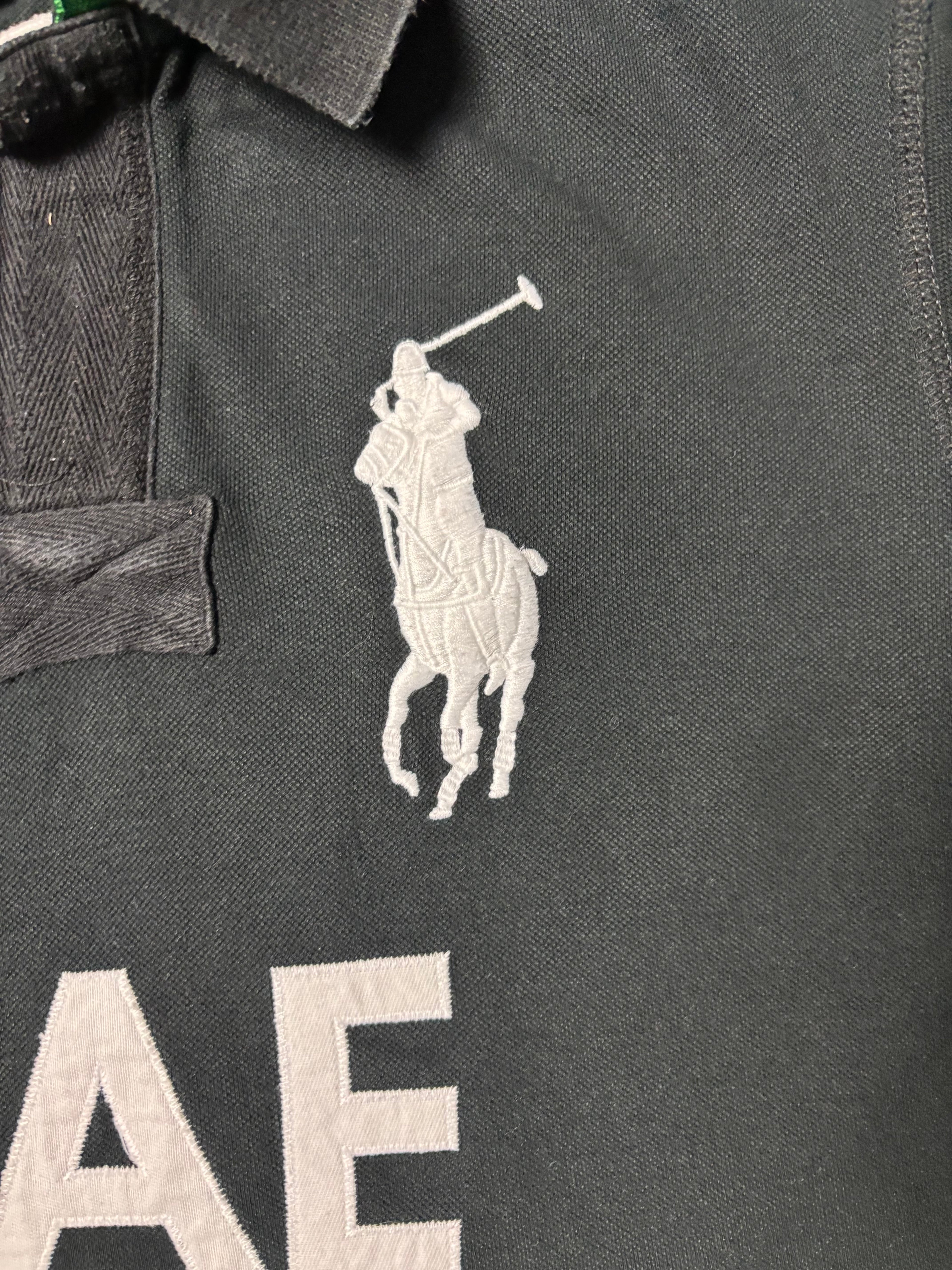 Vintage Polo Ralph Lauren UAE Dubai Ocean Challenge 2011 Big Pony Rugby Polo Schwarz Custom Fit L