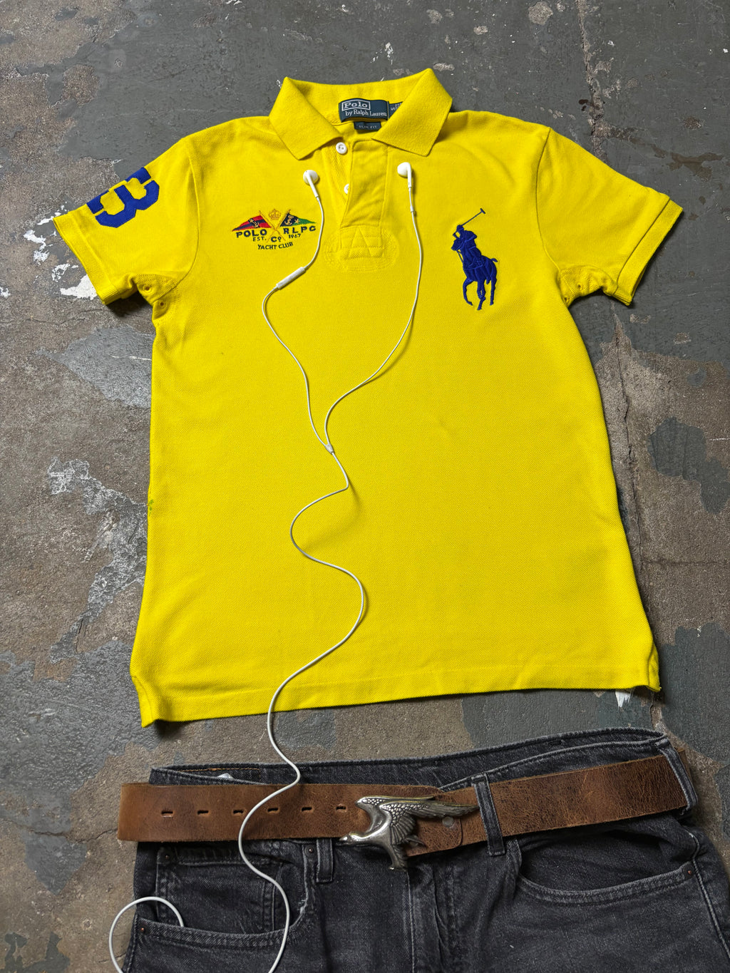 Vintage Polo Ralph Lauren Yacht Club Big Pony Polo Gelb Slim Fit