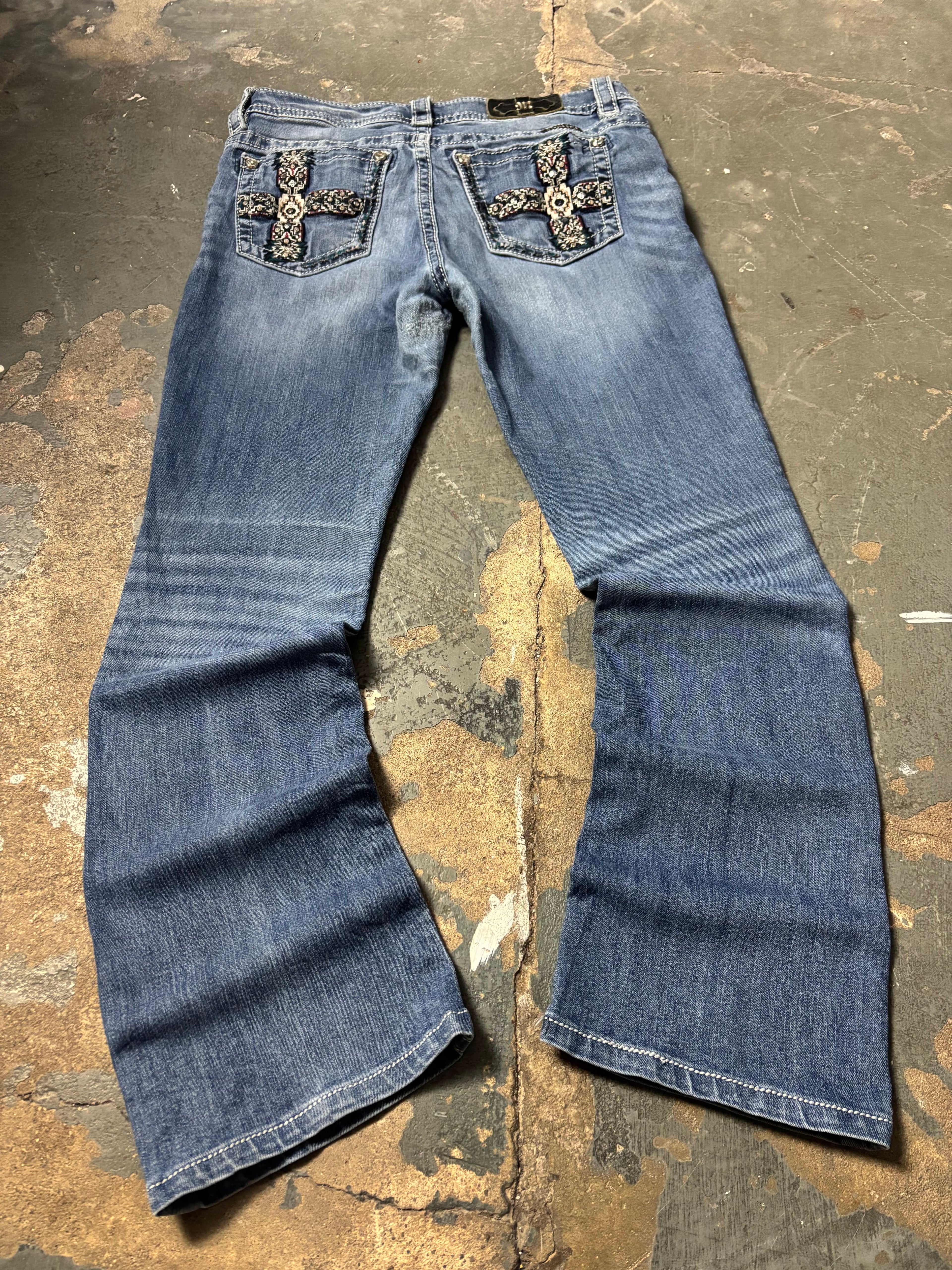 Miss Me Vintage Miss Me Chloe Boot Rhinestone Cross Jeans Denim