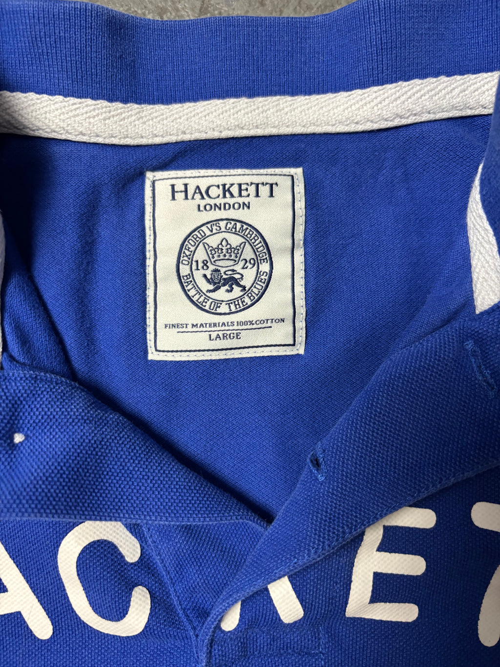 Vintage Hackett London Boat Race OUBC v CUBC Polo Royal Blue