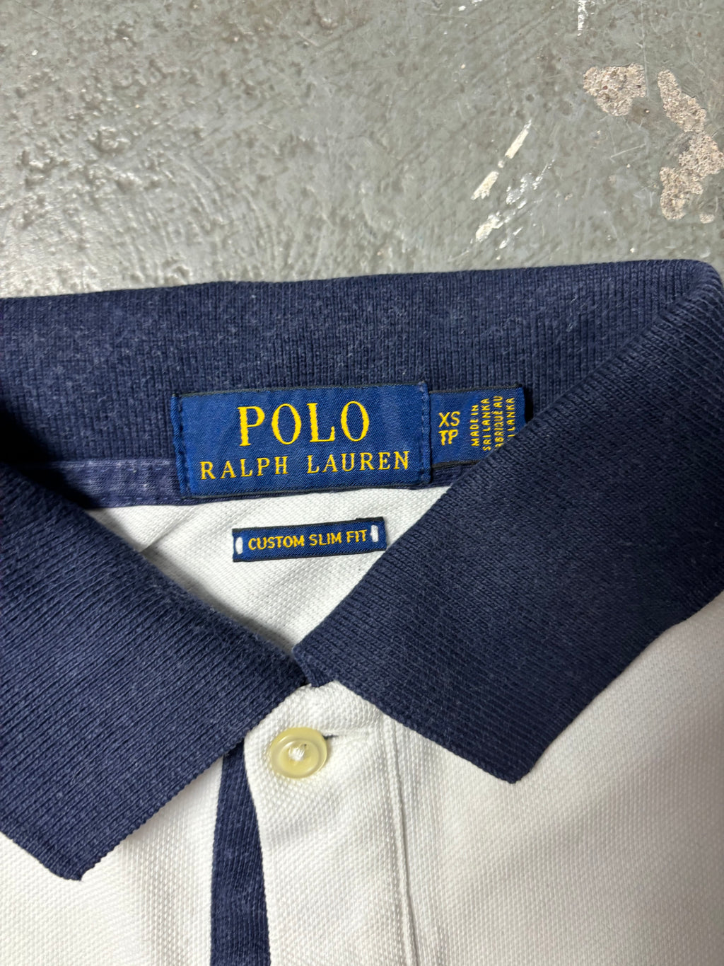 Vintage Polo Ralph Lauren Crested Big Pony Polo Weiß Navy Custom Slim Fit