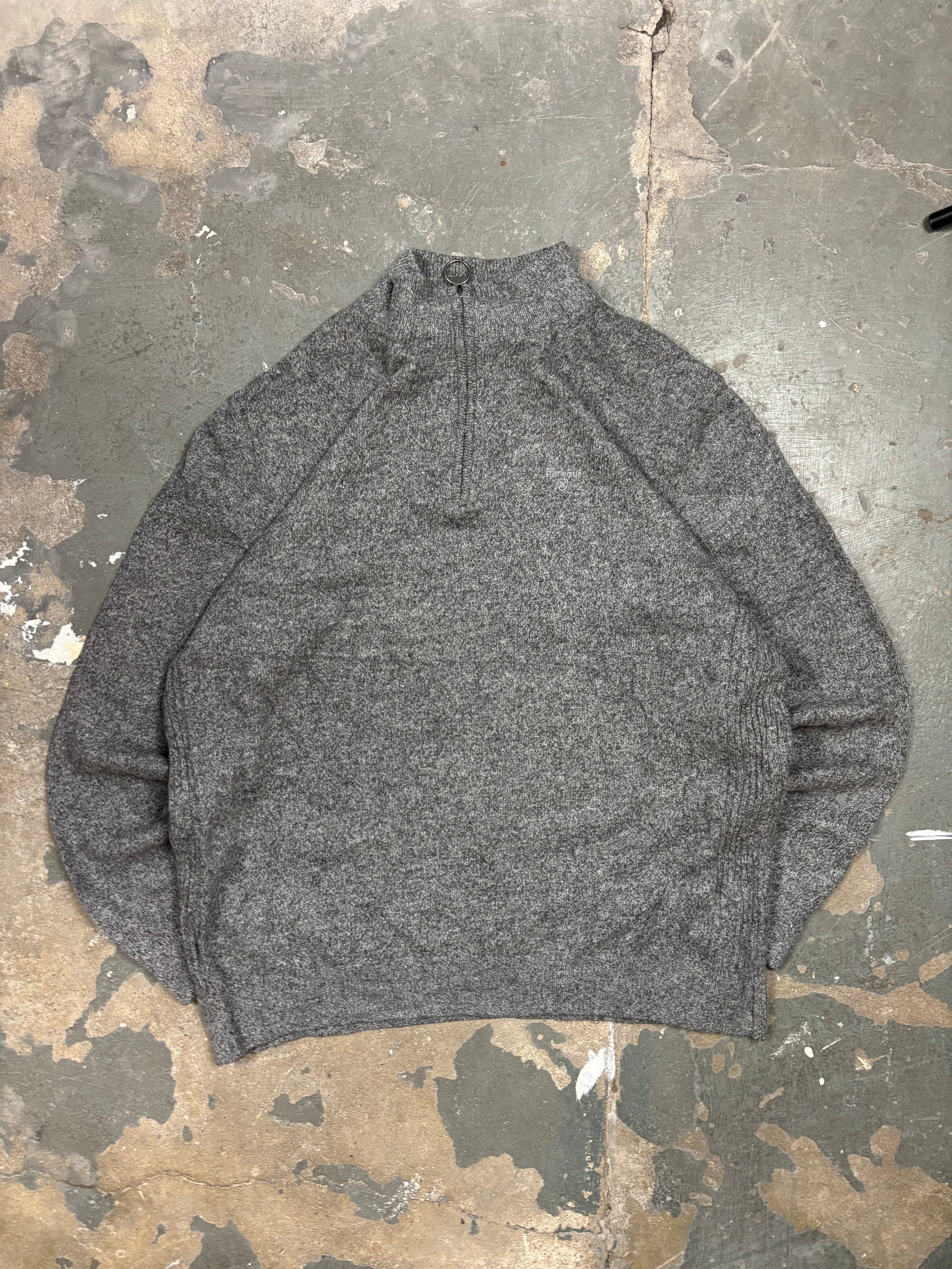 Vintage Barbour Half-Zip Knit Sweater Grey Melange