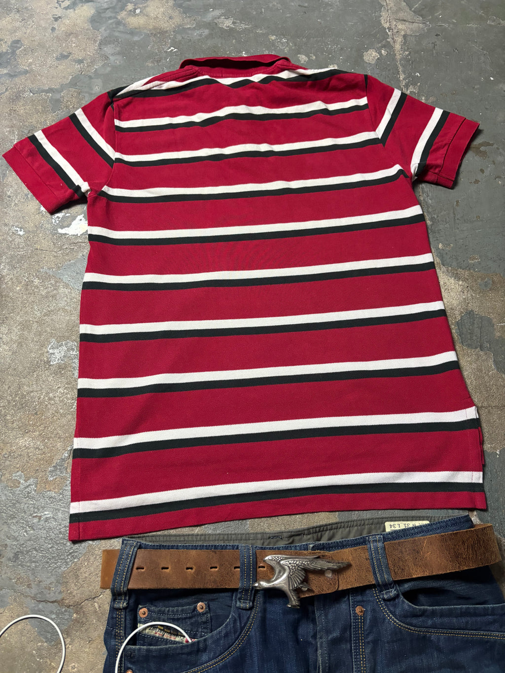 Vintage Polo Ralph Lauren Striped Polo Burgundy Heritage Boxy Fit M