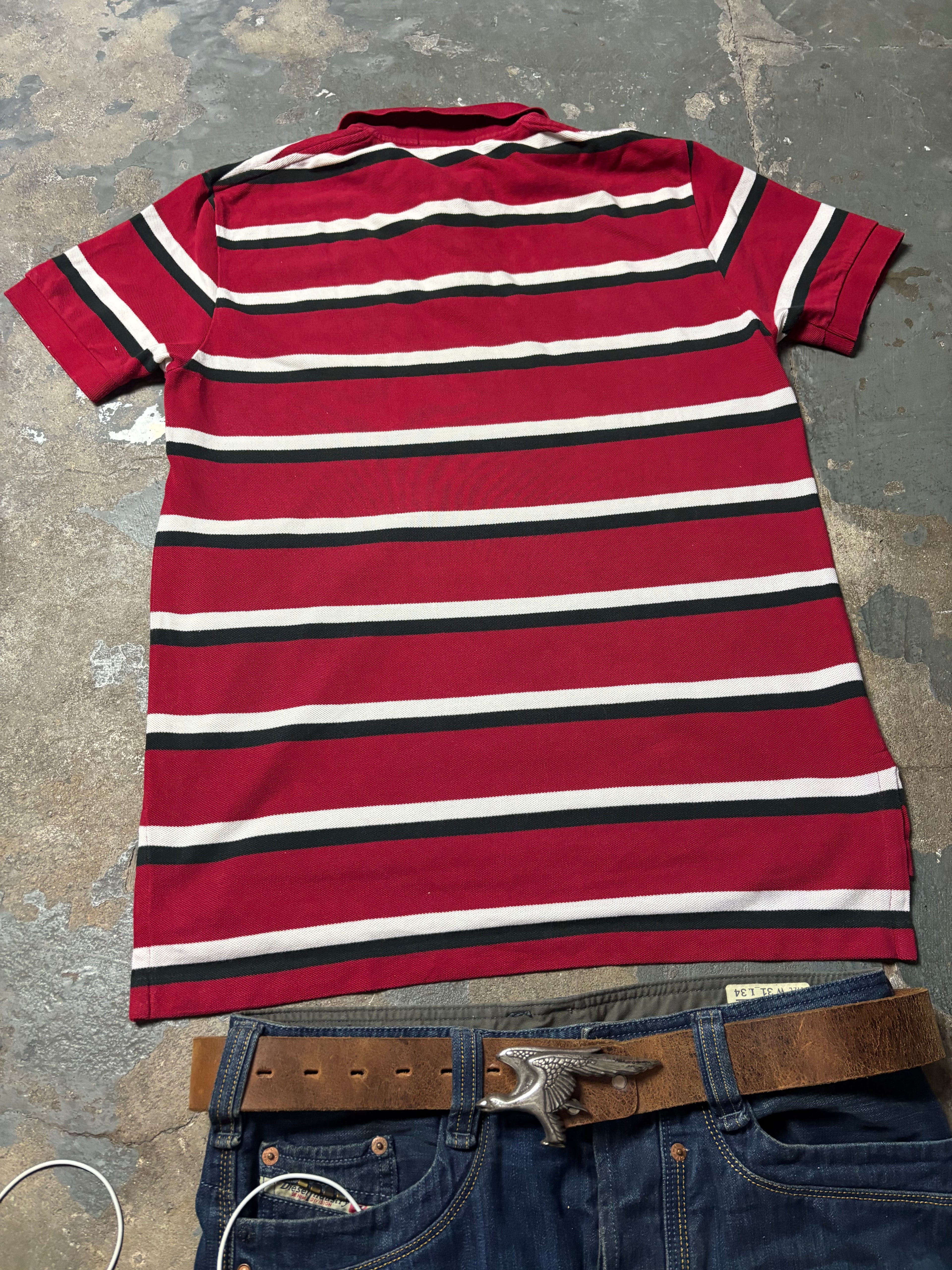 Vintage Polo Ralph Lauren Striped Polo Burgundy Heritage Boxy Fit M