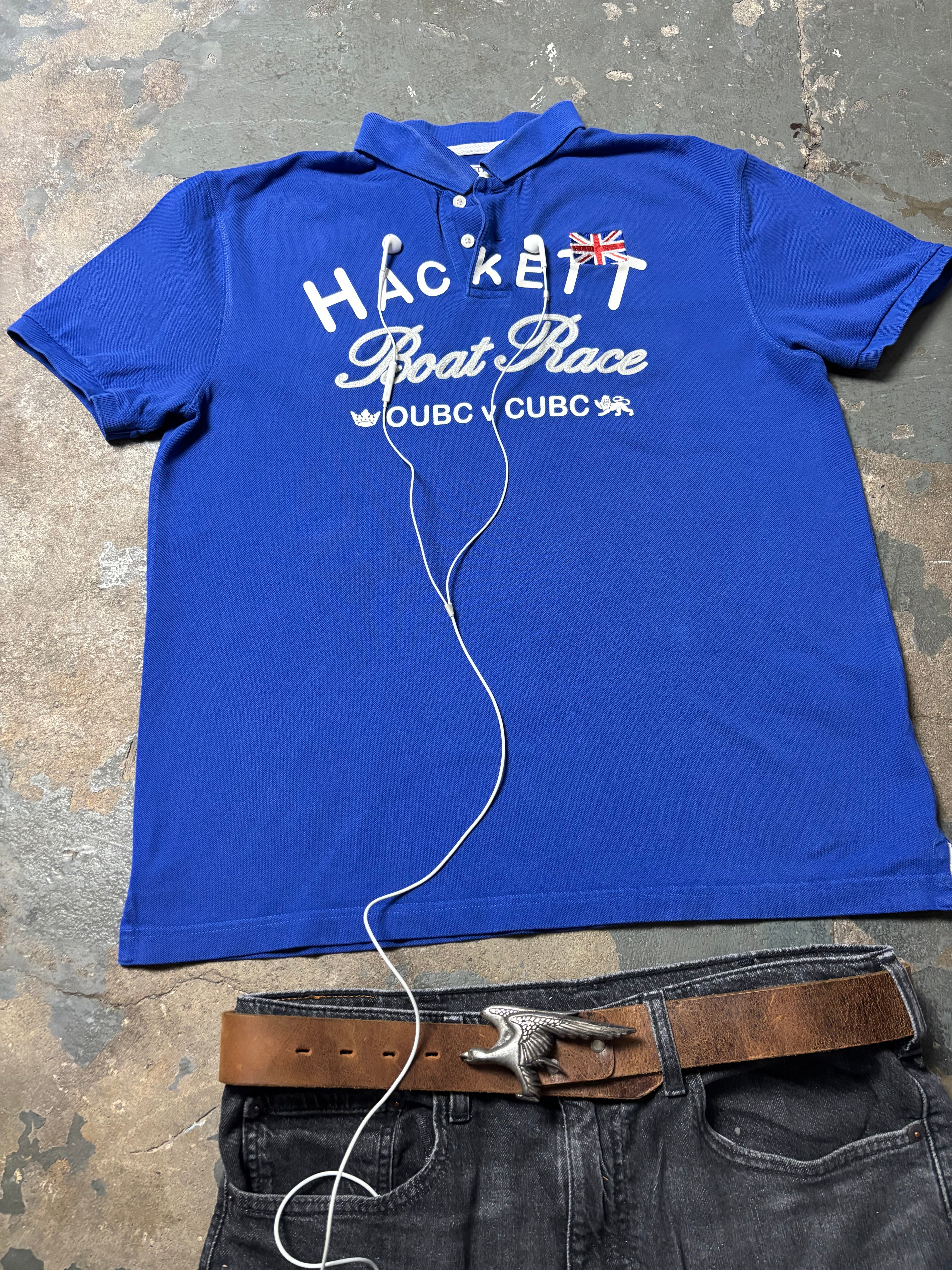 Vintage Hackett London Boat Race OUBC v CUBC Polo Royal Blue